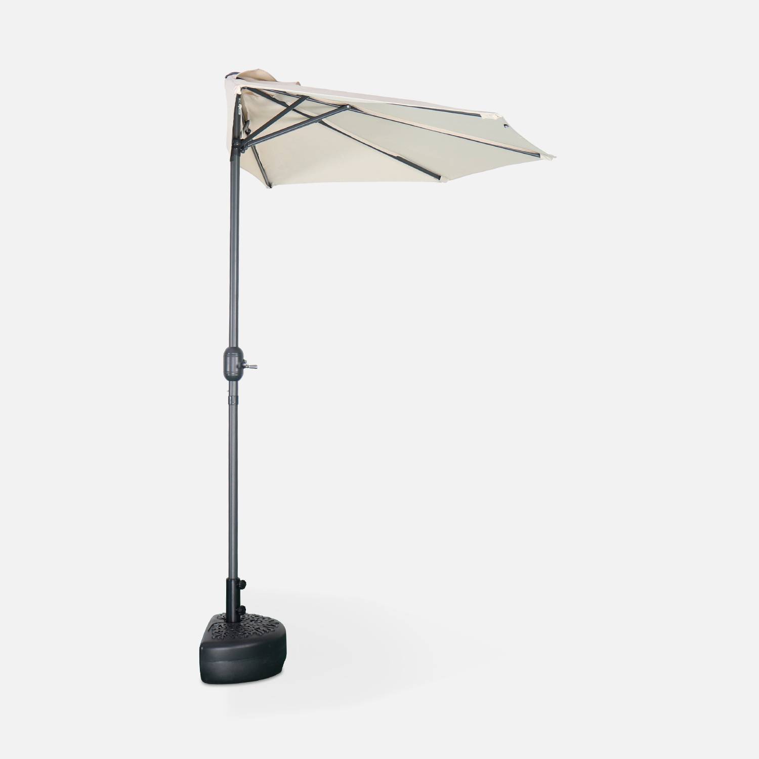  Parasol de balcon Ø250cm  – CALVI – Demi-parasol droit, mât en aluminium avec manivelle d’ouverture, toile sable Photo3