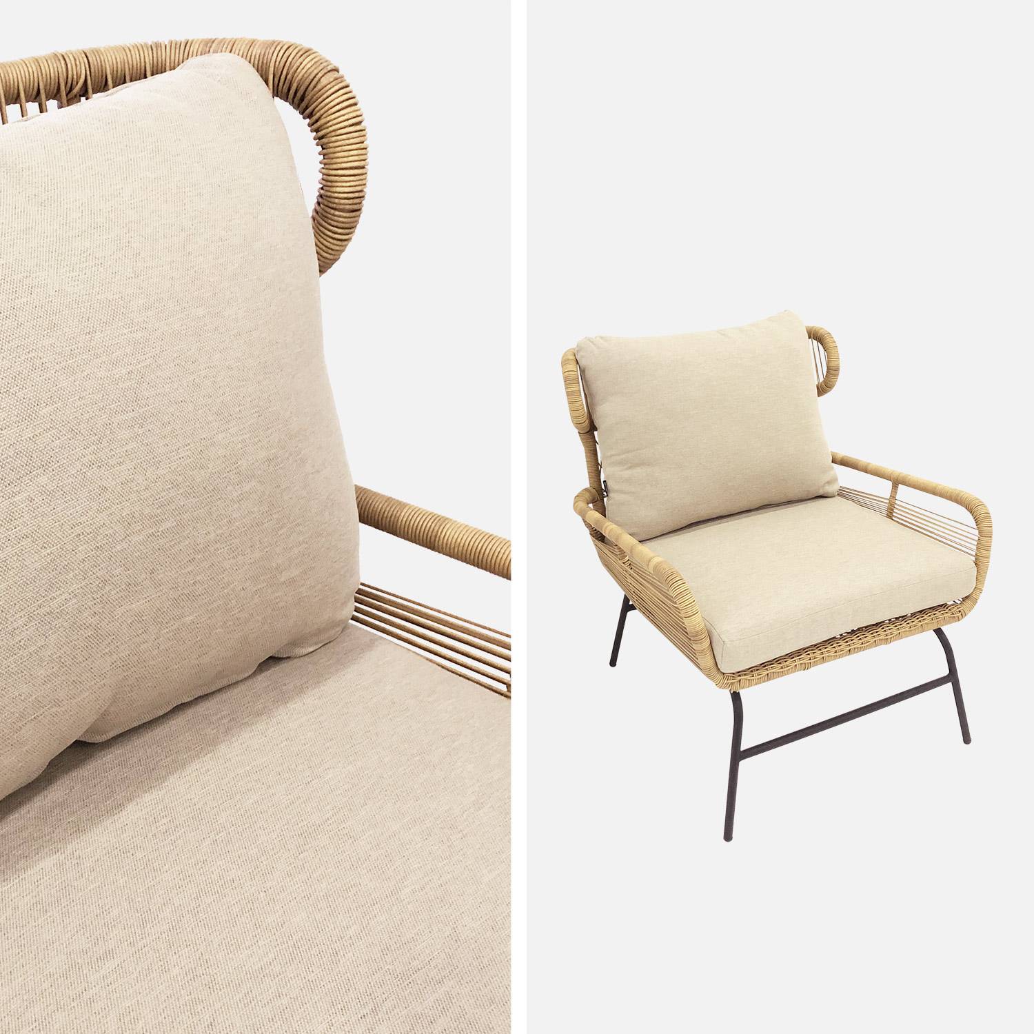 BALI 4-zits loungeset - 2-zits bankstel en 2 fauteuils met 1 bijzettafel, geweven rotan-effect wicker, beige kussens Photo5