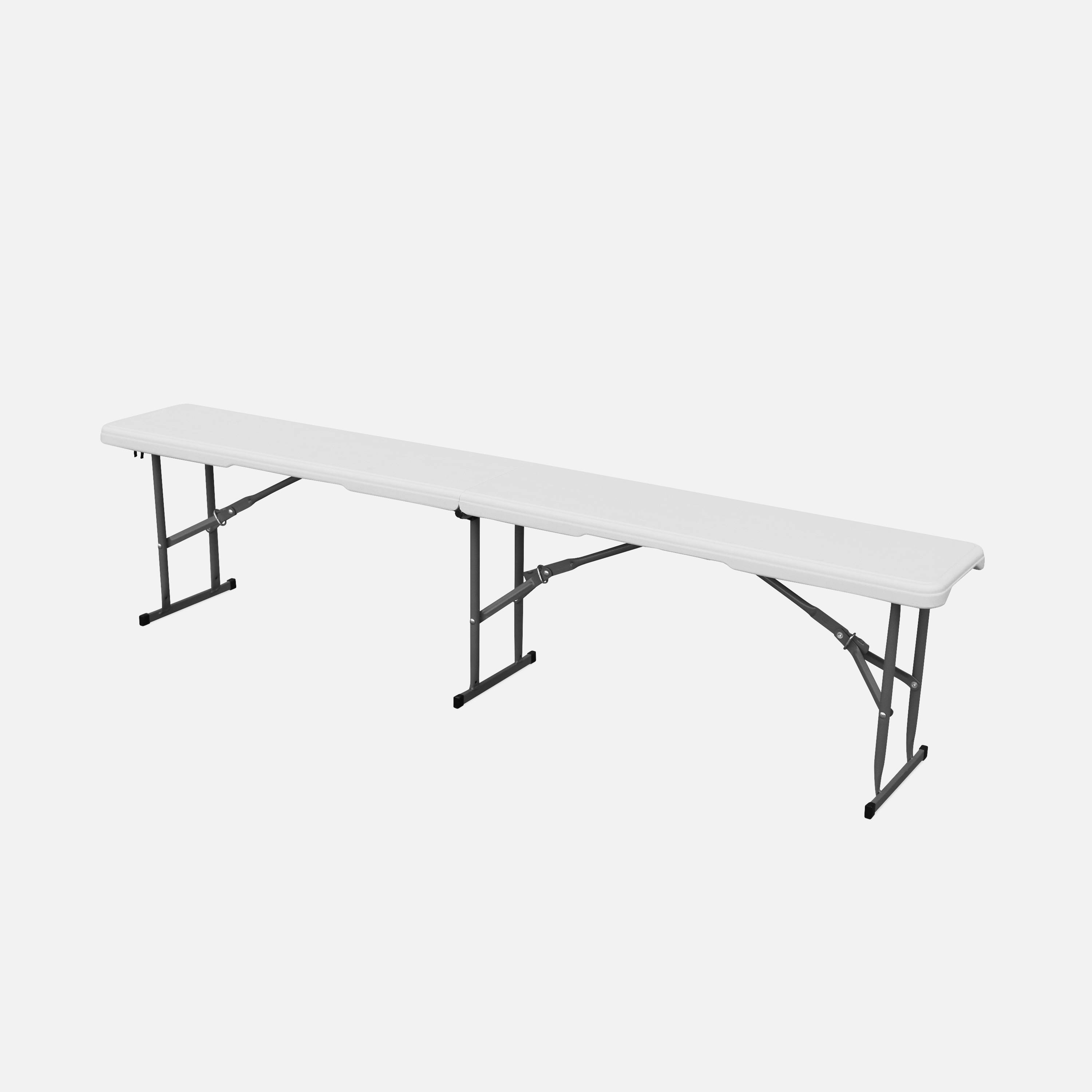 Set de table et bancs de réception, 180cm, pliables, avec poignée de transport, plastique blanc Photo4