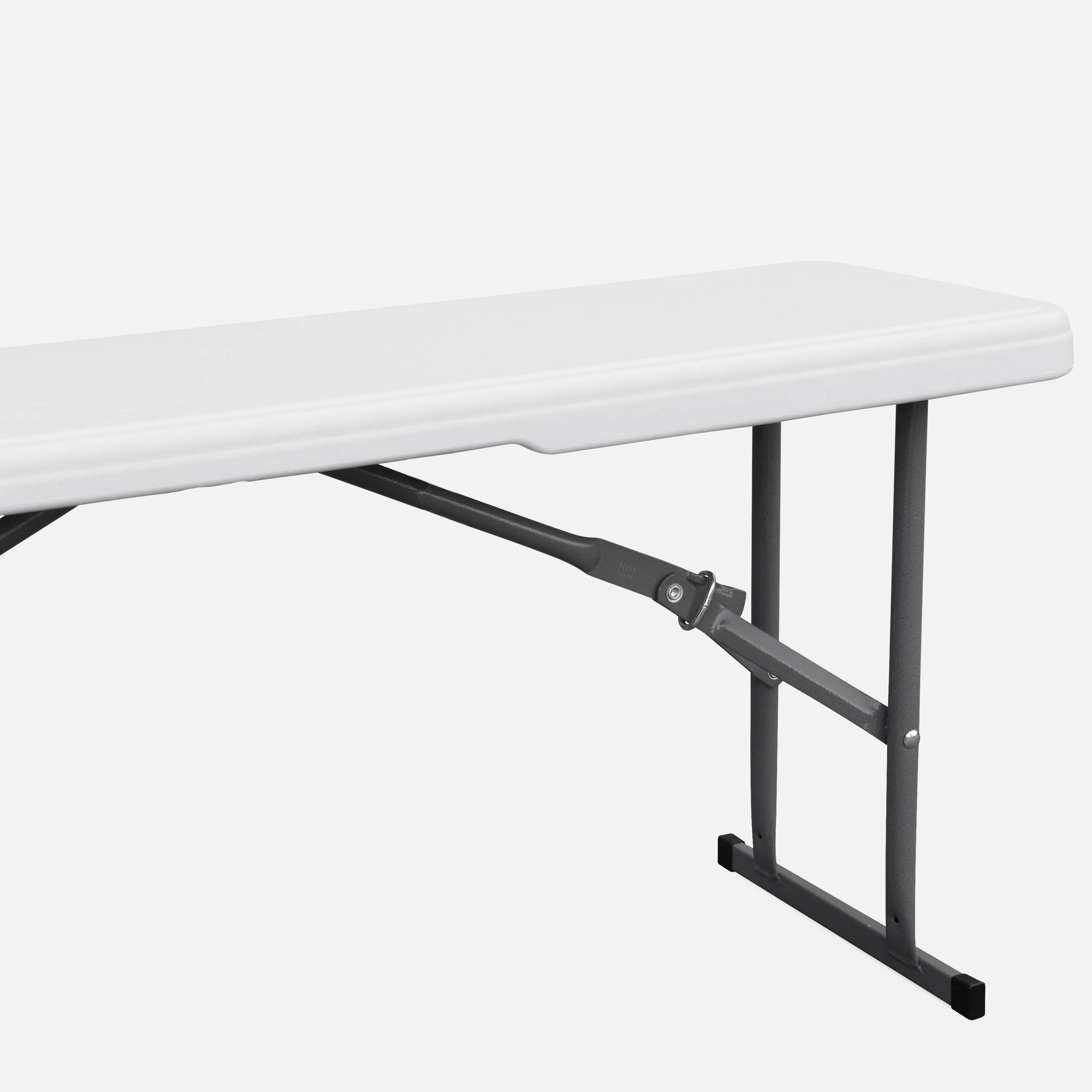 Set table de réception pliable et bancs en plastique blanc 180cm Photo5