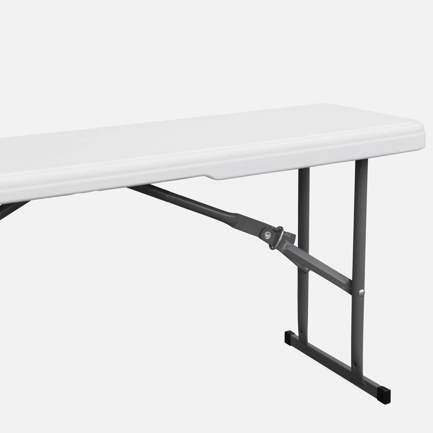 Set de table et bancs de réception, 180cm, pliables, avec poignée de transport, plastique blanc Photo5
