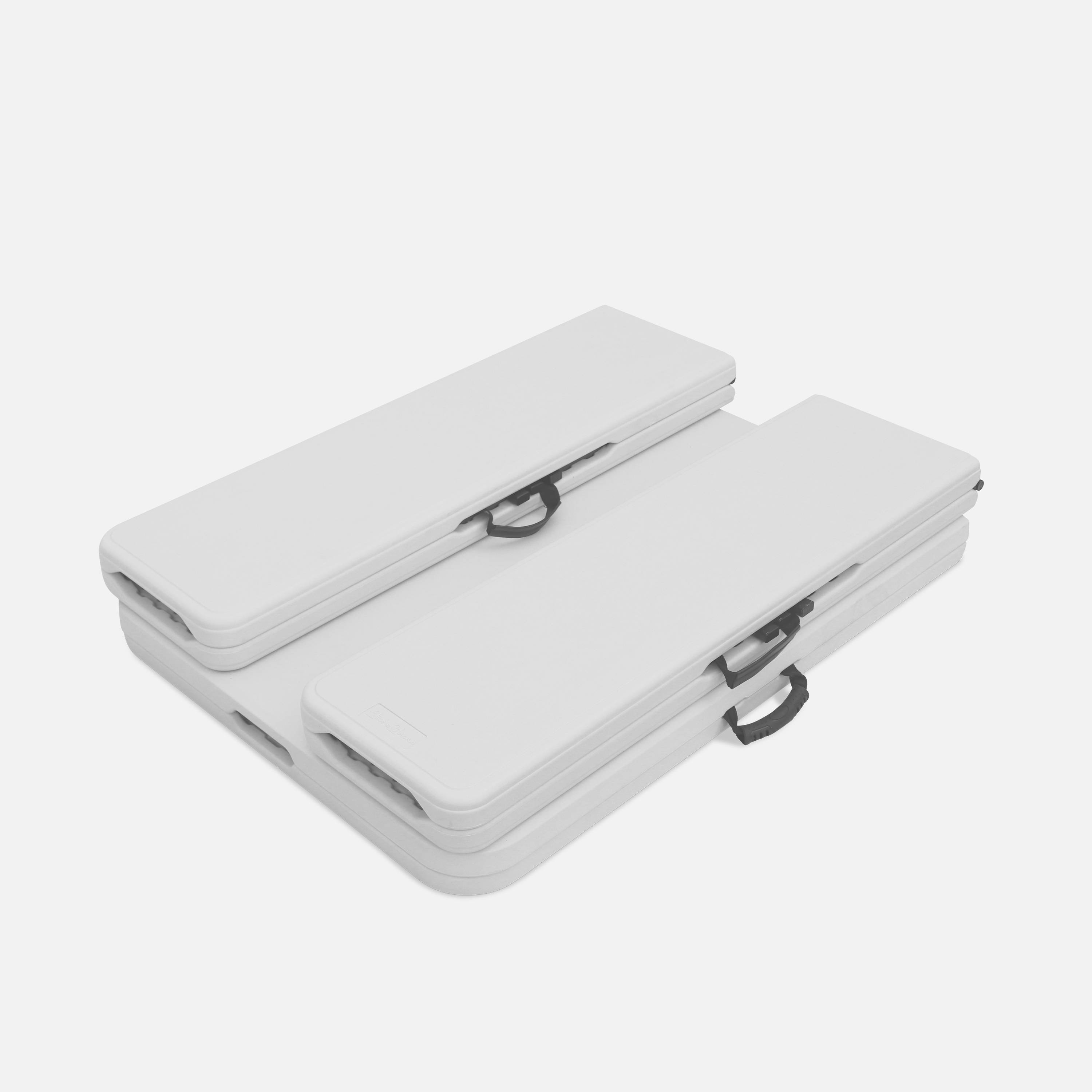 Inklapbare receptietafel met banken van wit kunststof 180cm Photo9