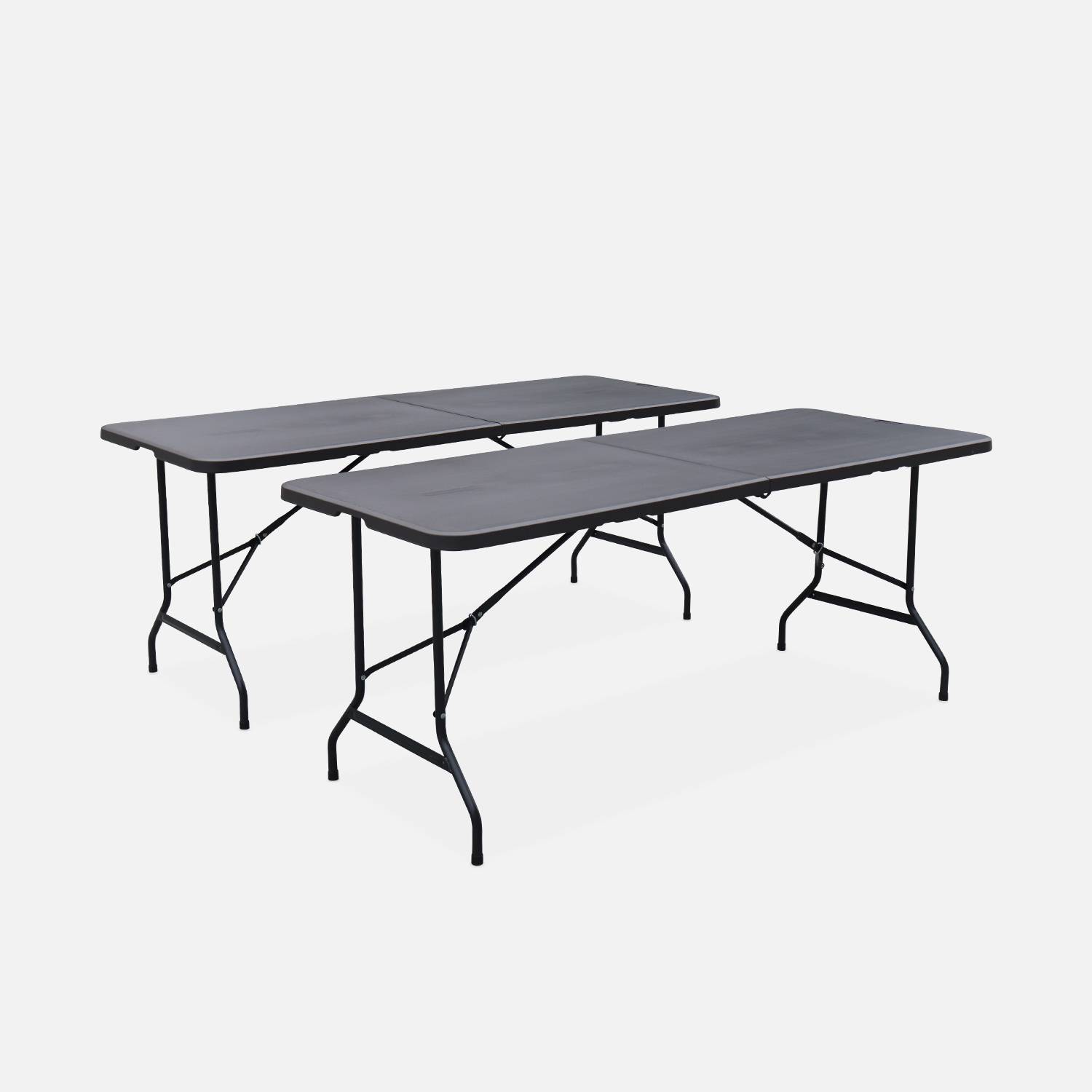 Juego de 2 mesas de recepción, 180 cm, plegables, con asa de transporte, gris oscuro  Photo3