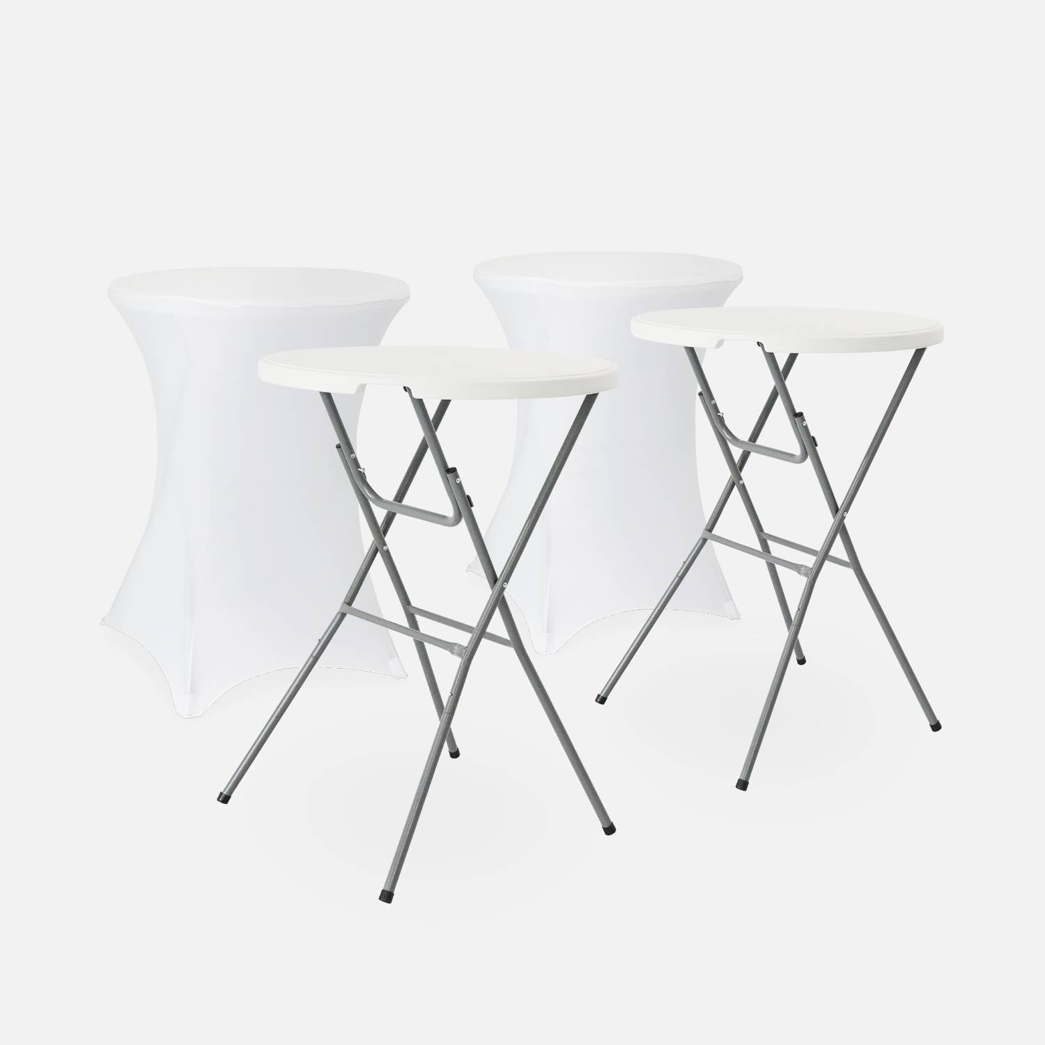 Juego de 2 mesas de recepción - GALA - Mesa de pie, plegable, Ø80cm x 110cm + 2 fundas de poliéster, blanco Photo3