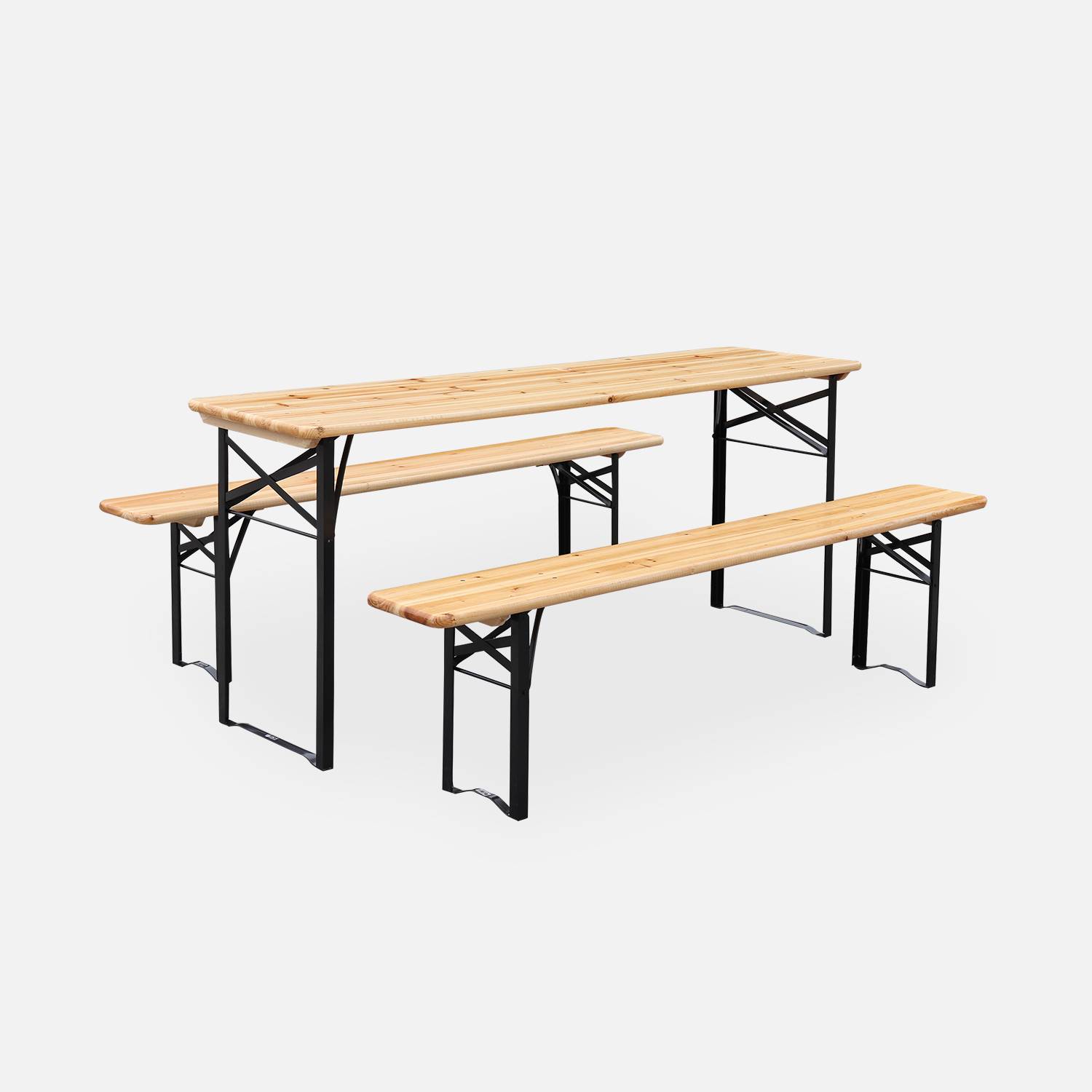 Table en bois 180cm avec 2 bancs – BAYONNE – Esprit brasserie, pliable, 6 personnes Photo4