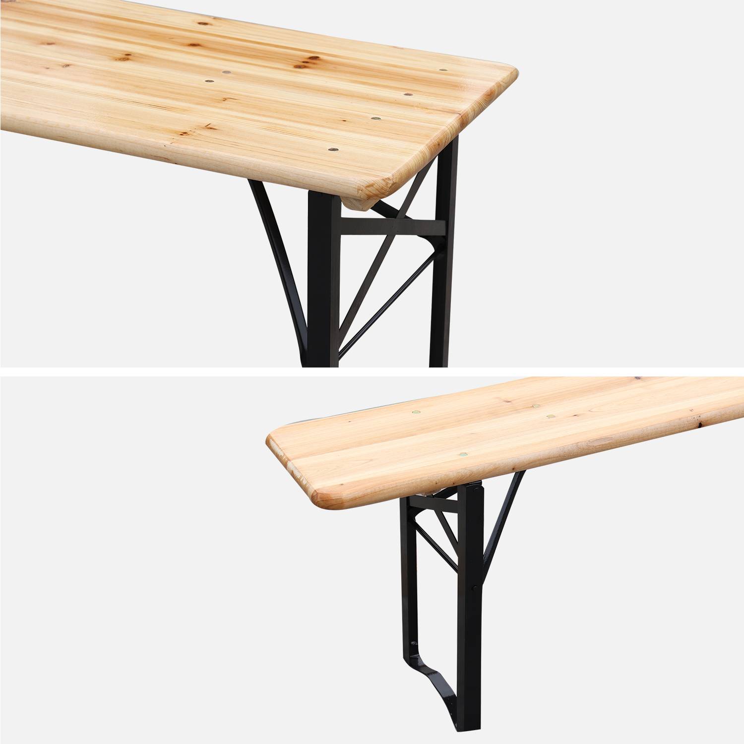 Holztisch 180 cm mit 2 Sitzbänken - BAYONNE - Brauhausstil, klappbar, für 6 Personen Photo6