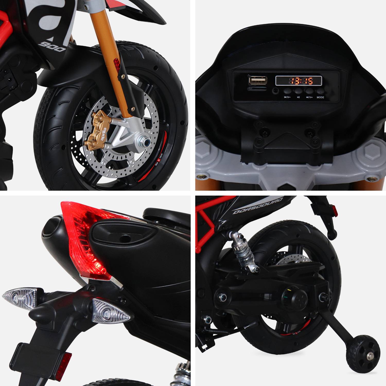 Aprilia black Dorsoduro 900, moto eléctrica para crianças 12V 4.5Ah, 1 lugar com rádio Photo3