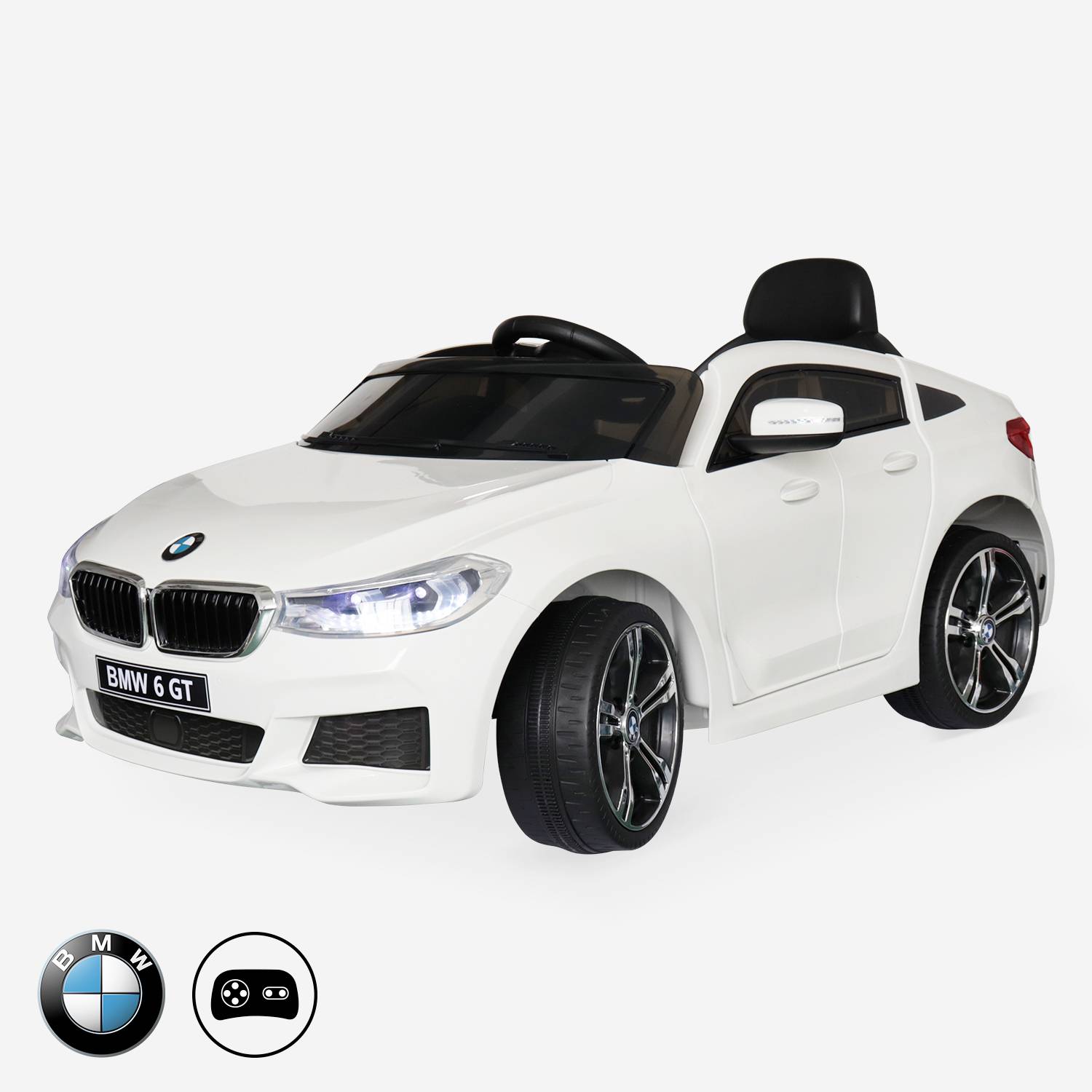BMW GT6 Gran Turismo blanche, voiture électrique 12V, 1 place, cabriolet pour enfants avec autoradio et télécommande Photo1