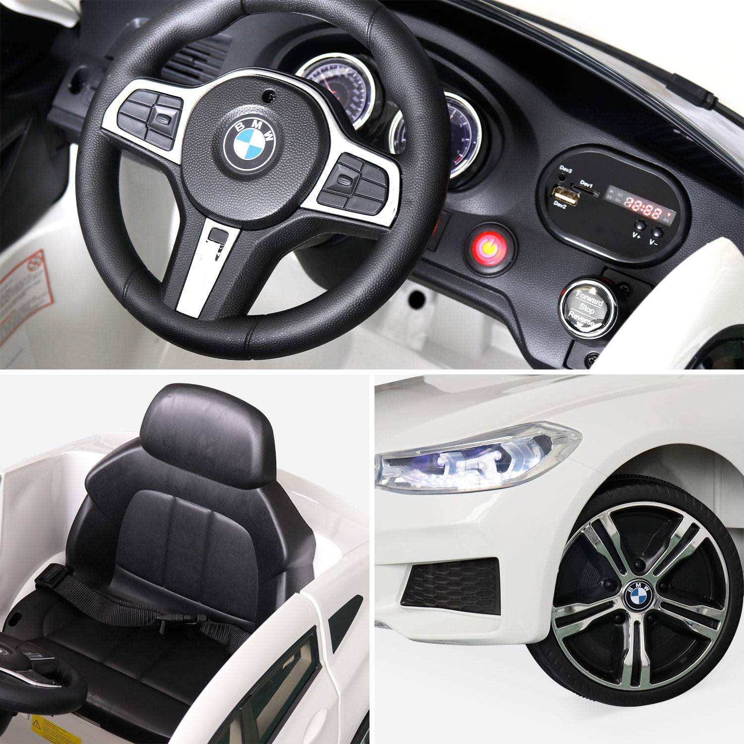 BMW GT6 Gran Turismo blanco, coche eléctrico 12V, 1 plaza, descapotable para niños con autorradio y mando a distancia Photo3