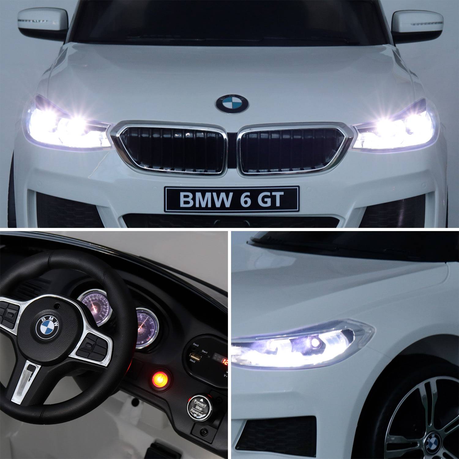 BMW GT6 Gran Turismo blanco, coche eléctrico 12V, 1 plaza, descapotable para niños con autorradio y mando a distancia Photo4