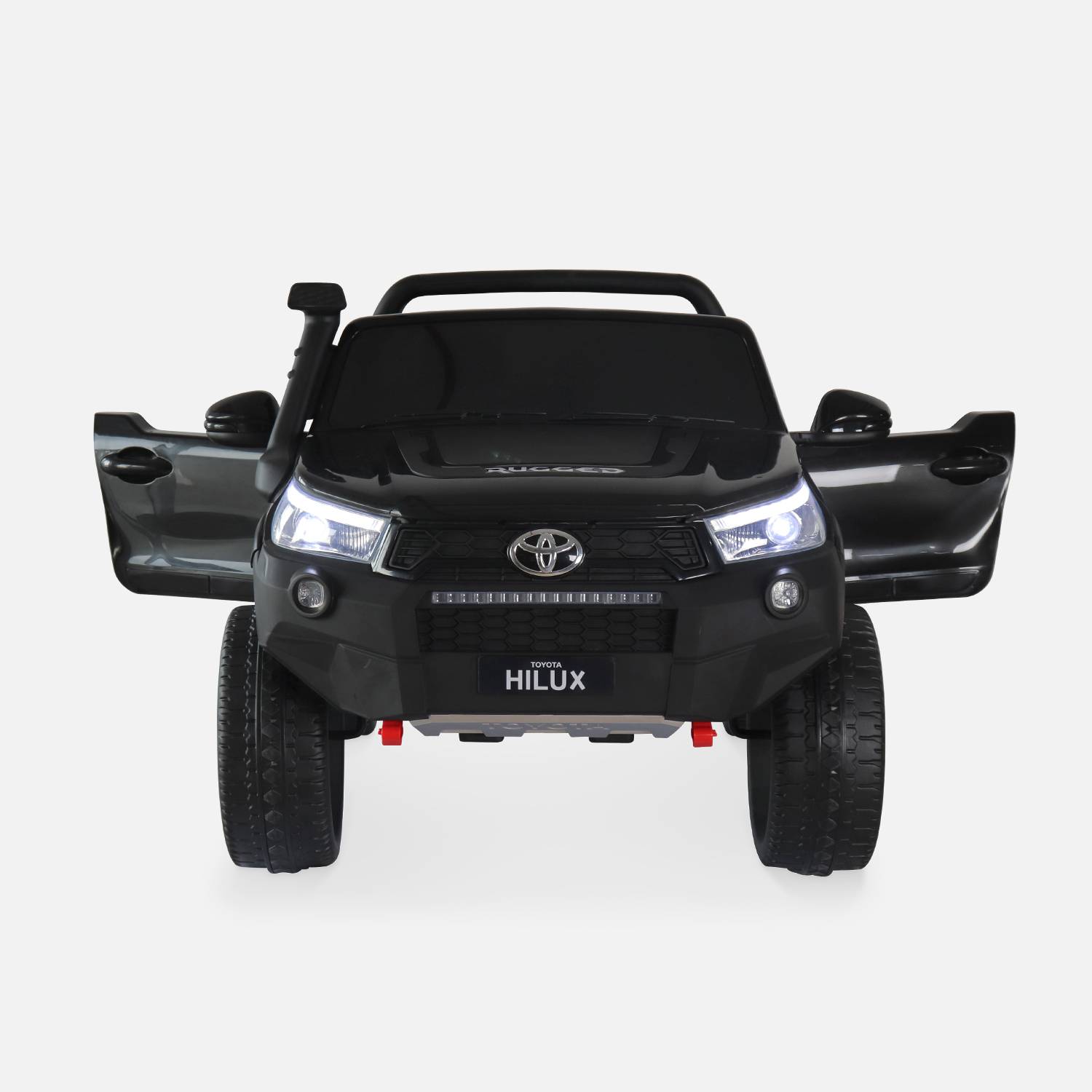 TOYOTA Hilux 2 roues motrices noir, voiture électrique 12V, 2 places, pour enfants avec autoradio, télécommande, MP3, port USB / carte SD, prise jack et phares fonctionnels Photo4
