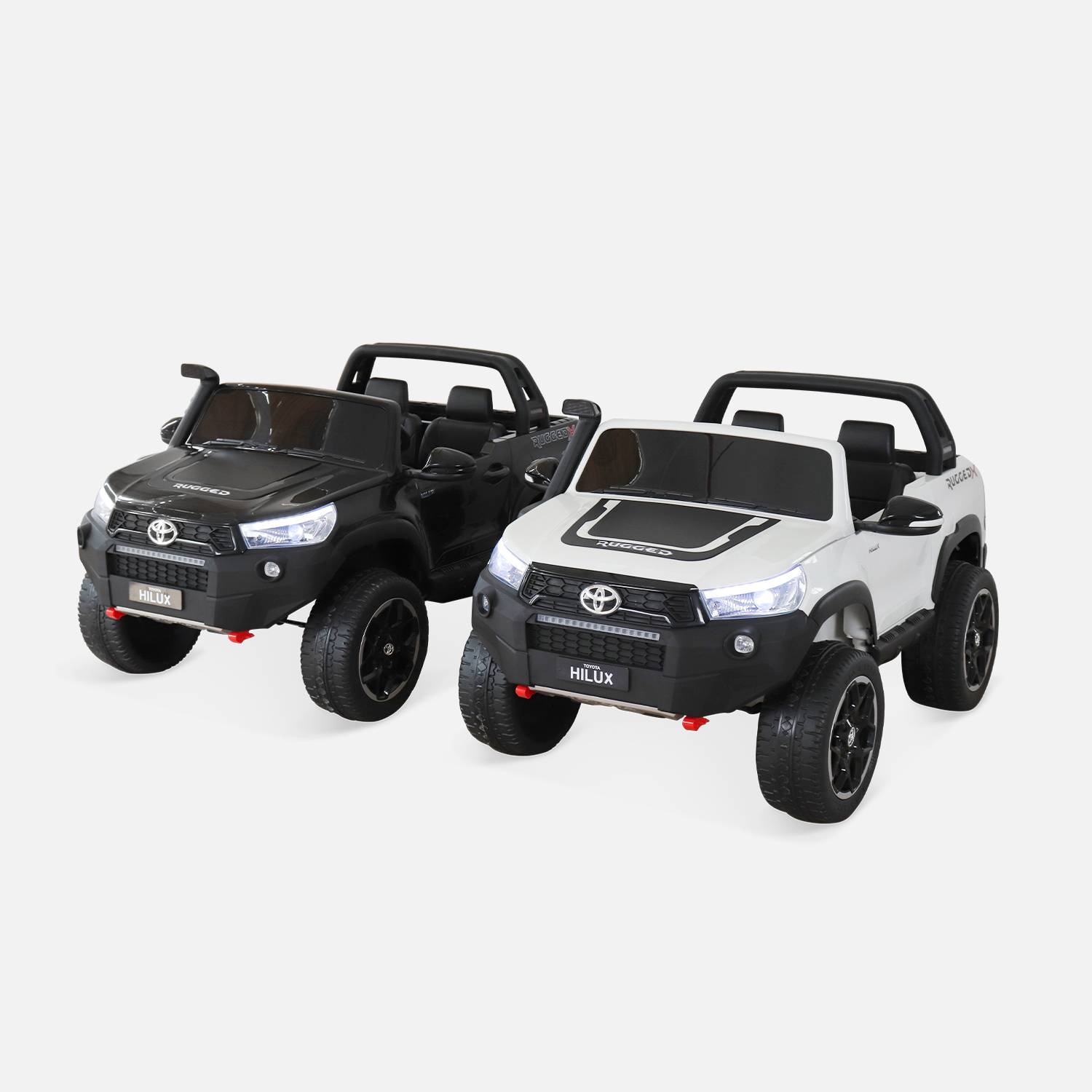TOYOTA Hilux 2 roues motrices noire, voiture électrique 12V, 2 places, pour enfants avec autoradio, télécommande, MP3, port USB / carte SD, prise jack et phares fonctionnels Photo9