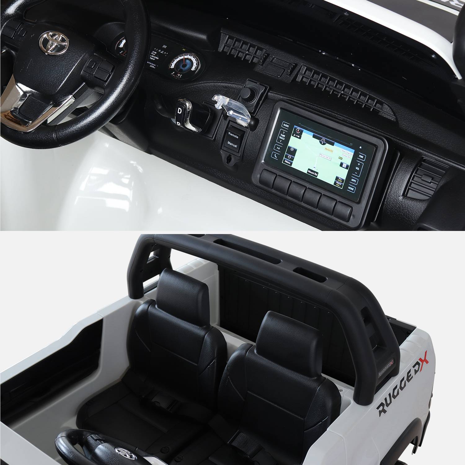 TOYOTA Hilux 2 roues motrices blanc, voiture électrique 12V, 2 places, pour enfants avec autoradio, télécommande, MP3, port USB / carte SD, prise jack et phares fonctionnels Photo5