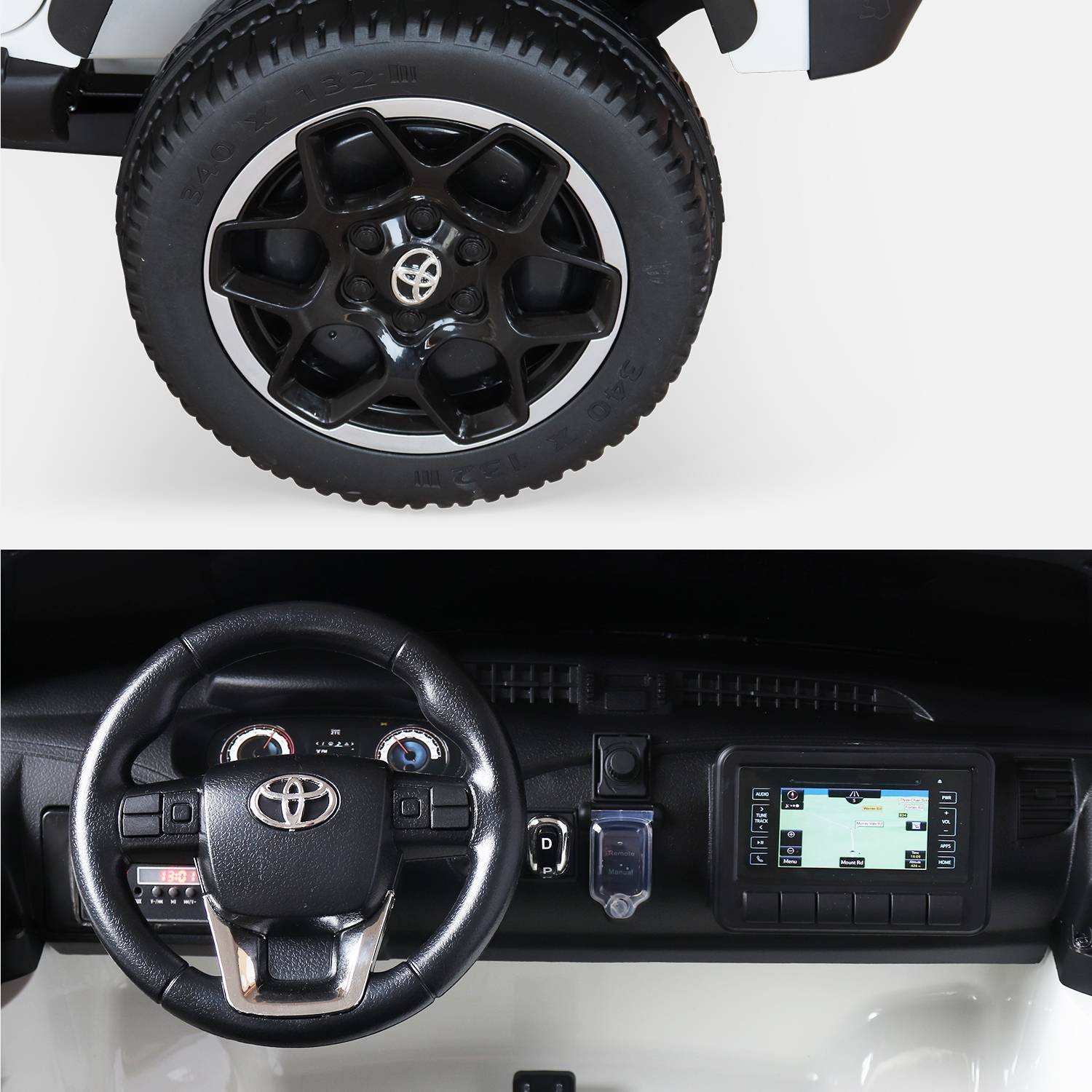 TOYOTA Hilux 2 roues motrices blanc, voiture électrique 12V, 2 places, pour enfants avec autoradio, télécommande, MP3, port USB / carte SD, prise jack et phares fonctionnels Photo7