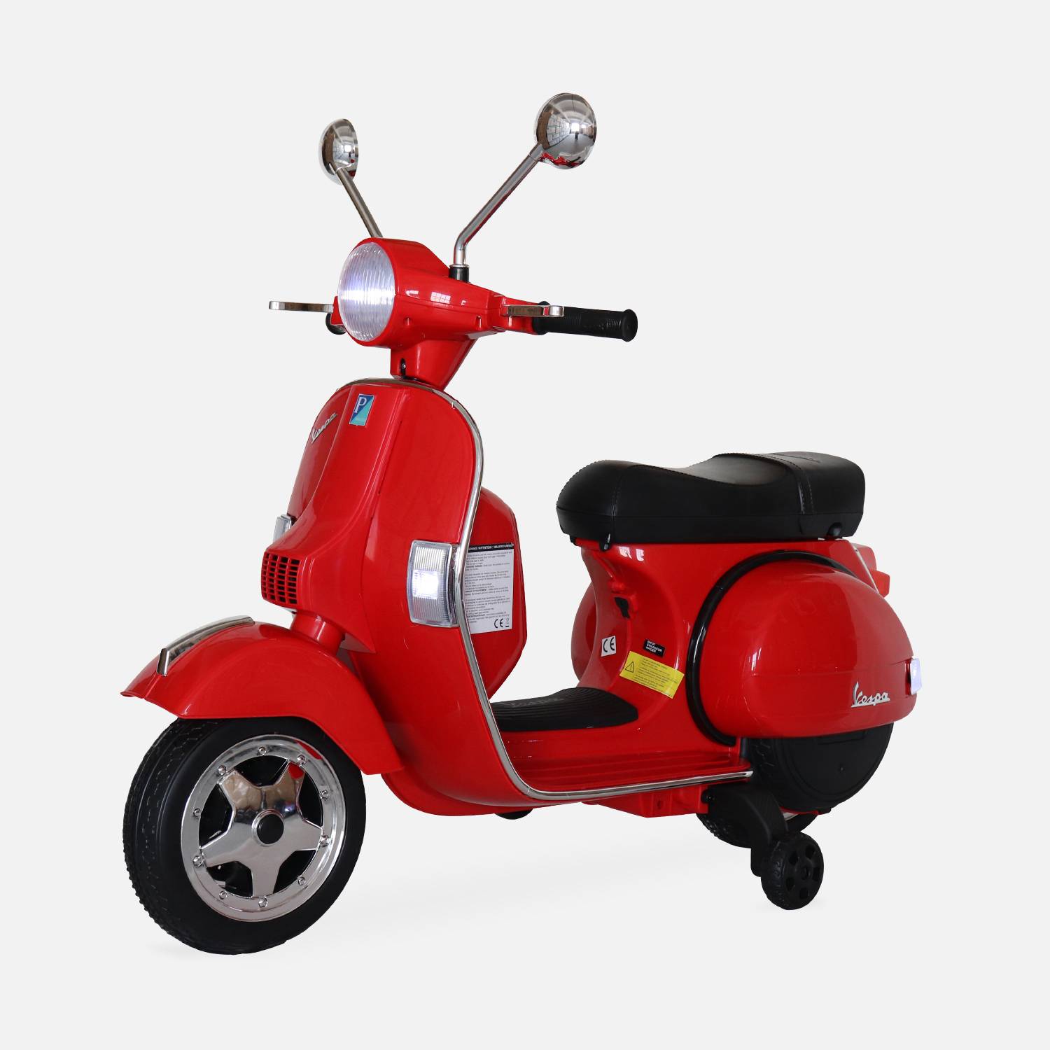 Rood Vespa PX150, elektrische scooter voor kinderen 12V 4.5Ah, 1 plaats met radio Photo1