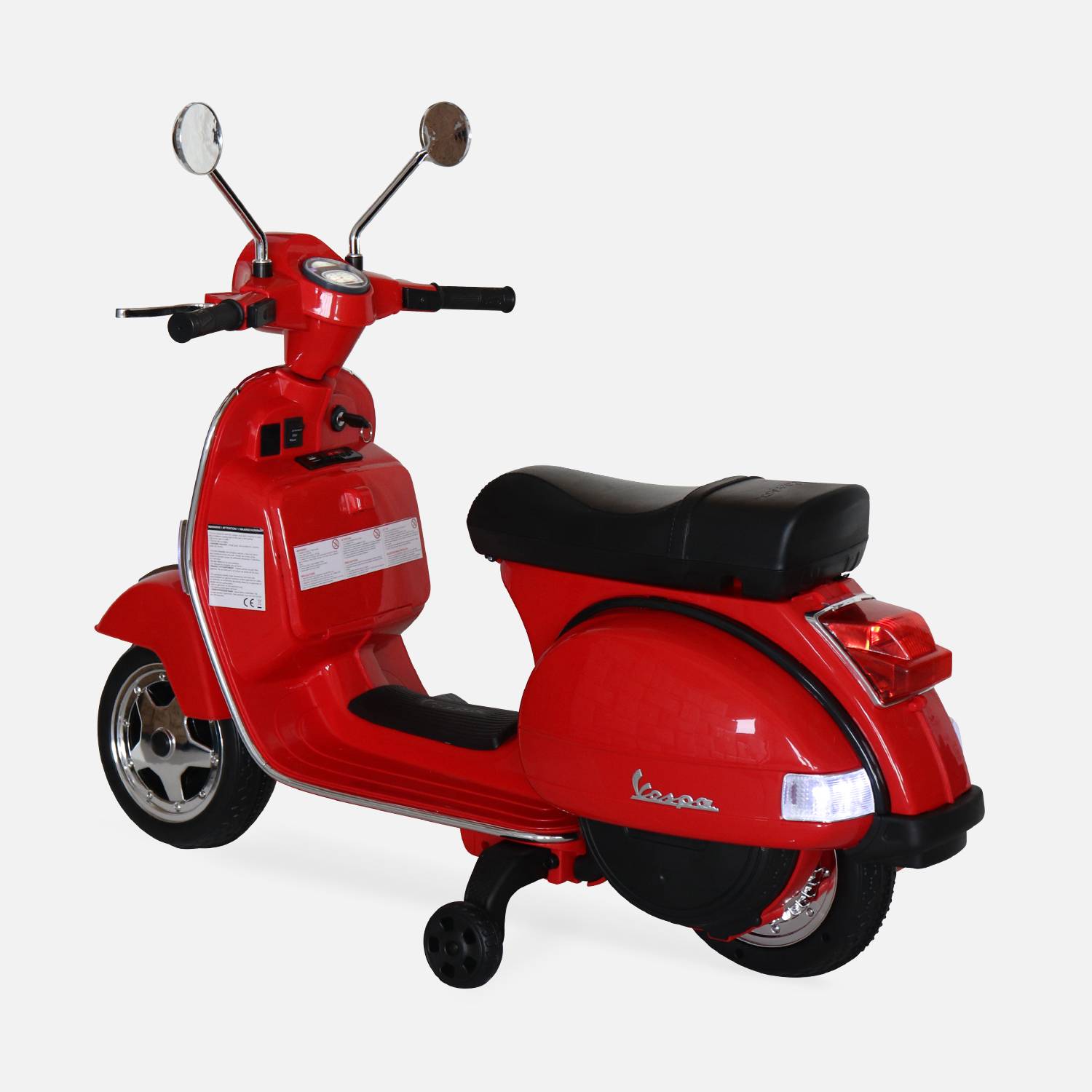 Vespa rouge PX150, moto électrique pour enfants 12V 4.5Ah, 1 place avec autoradio Photo2