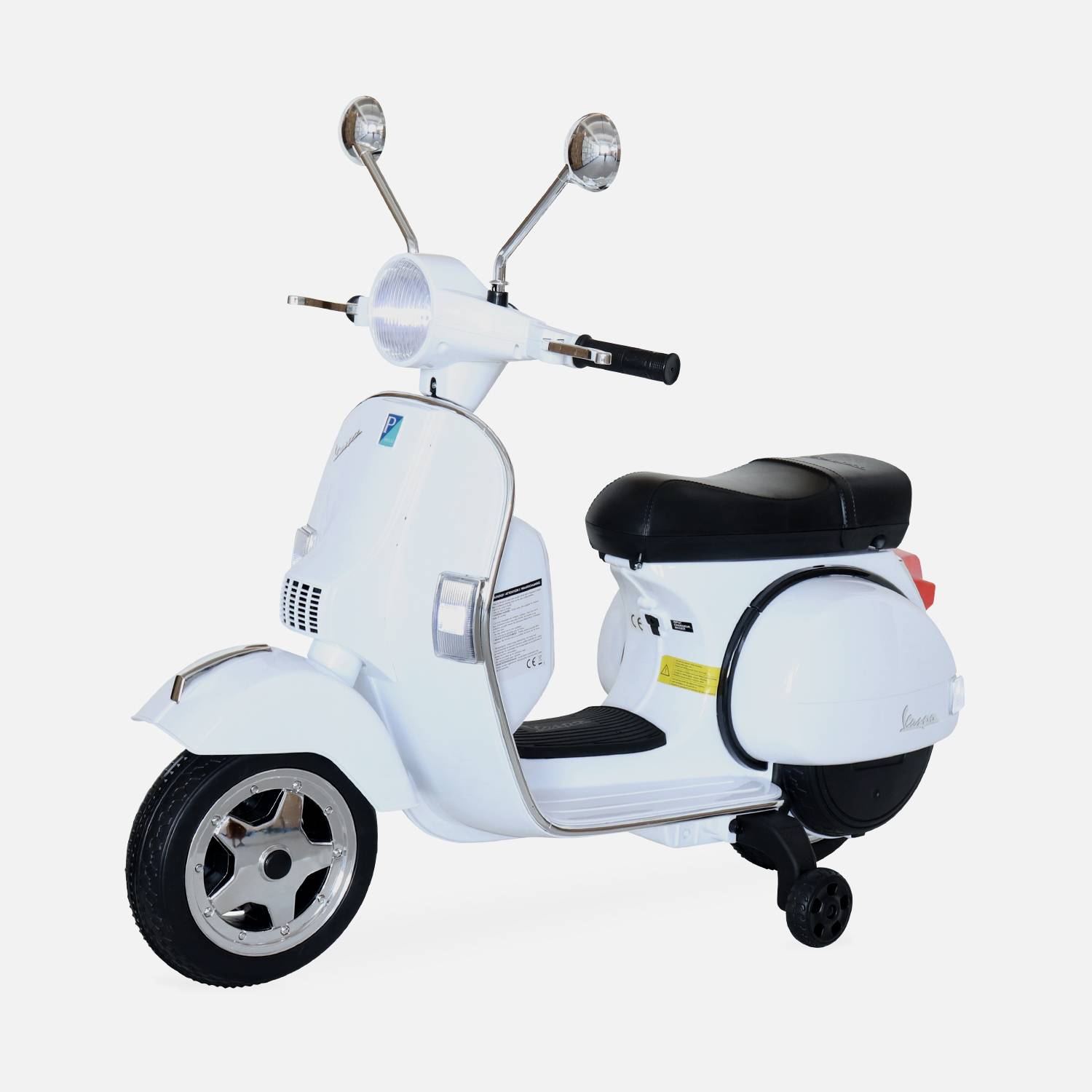 Wit Vespa PX150, elektrische scooter voor kinderen 12V 4.5Ah, 1 plaats met radio Photo1