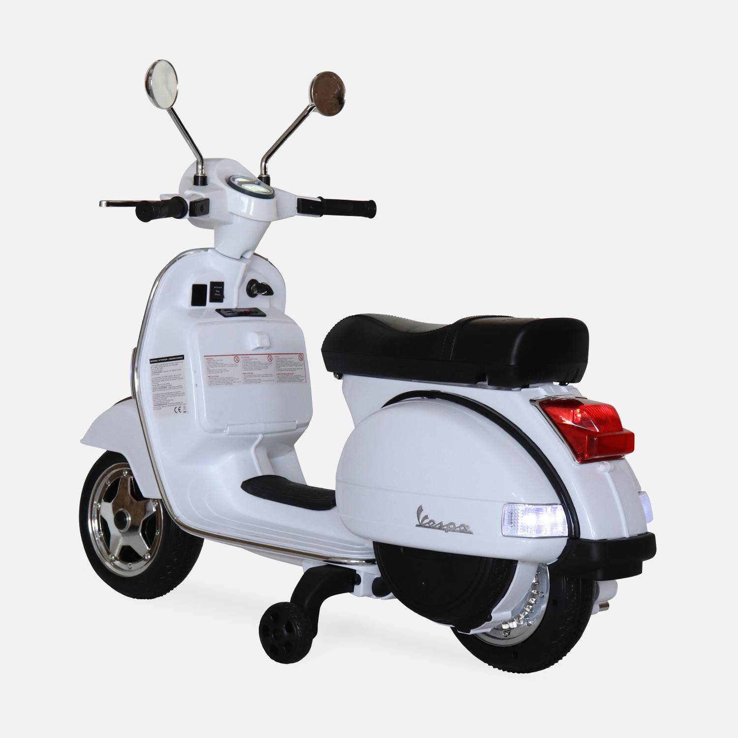 Wit Vespa PX150, elektrische scooter voor kinderen 12V 4.5Ah, 1 plaats met radio Photo2