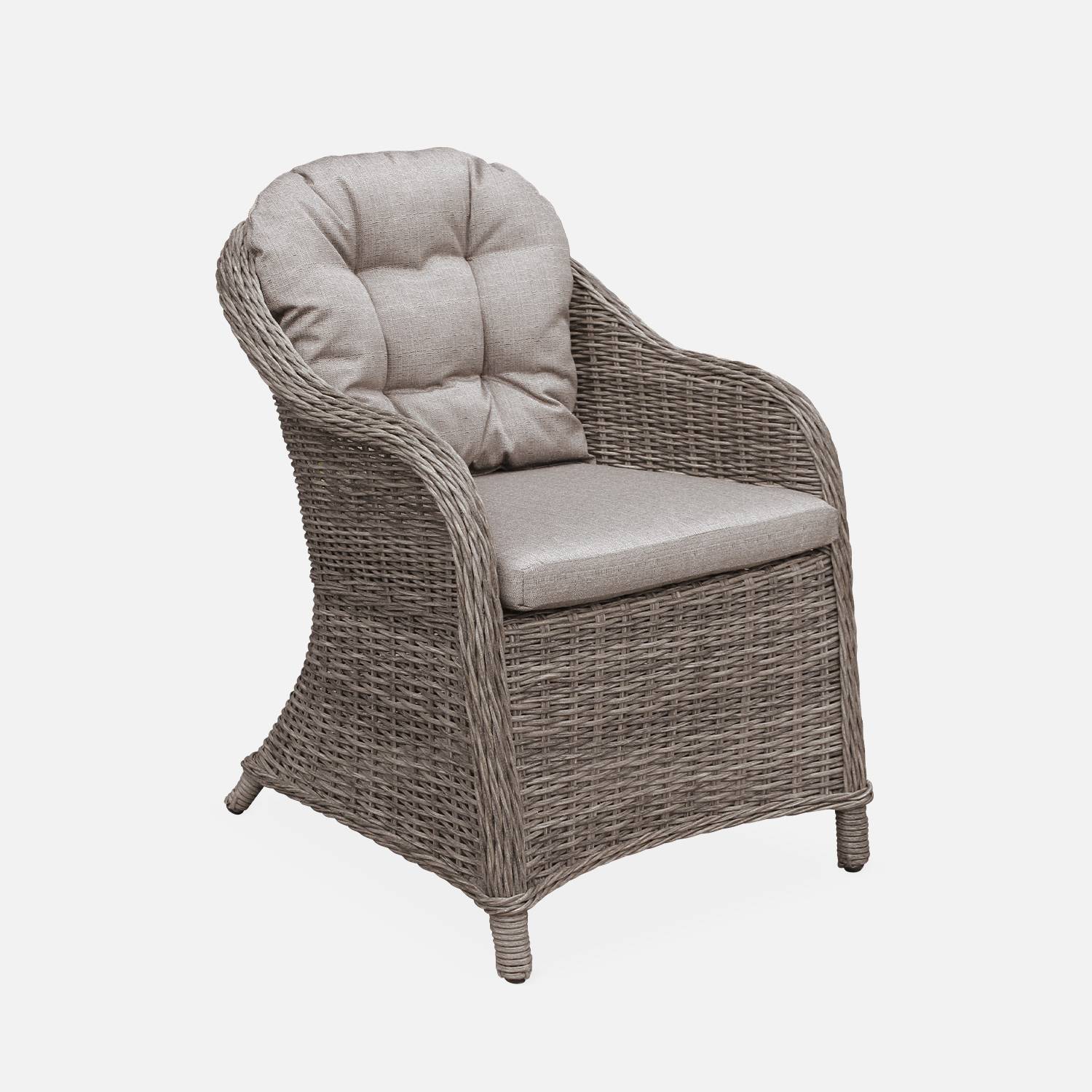 Lot de 2 fauteuils en résine tressée arrondie - Lecco Gris -  Coussins beiges, chaises, structure aluminium Photo2