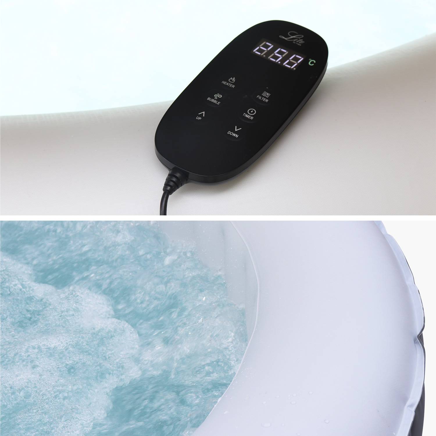 Spa MSPA gonflable rond – Kili 4 gris 4 places - système anti-gel et de désinfection UVC + bâche, 180 cm, pompe, chauffage, gonfleur, filtre Photo3
