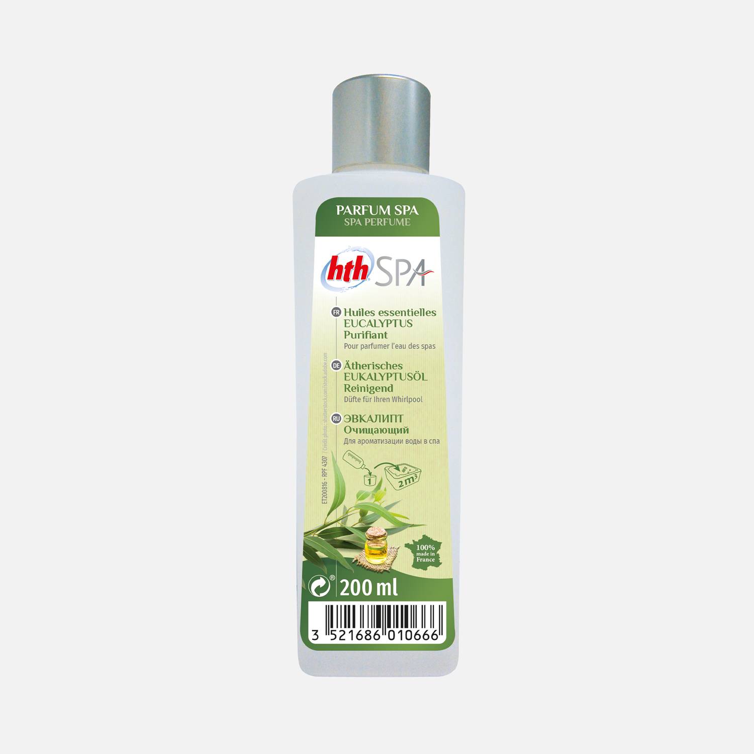 Parfum aux huiles essentielles d'eucalyptus pour SPA 200mL – HTH, odeur purifiante, parfum d'origine naturelle, élaboré en France   Photo1