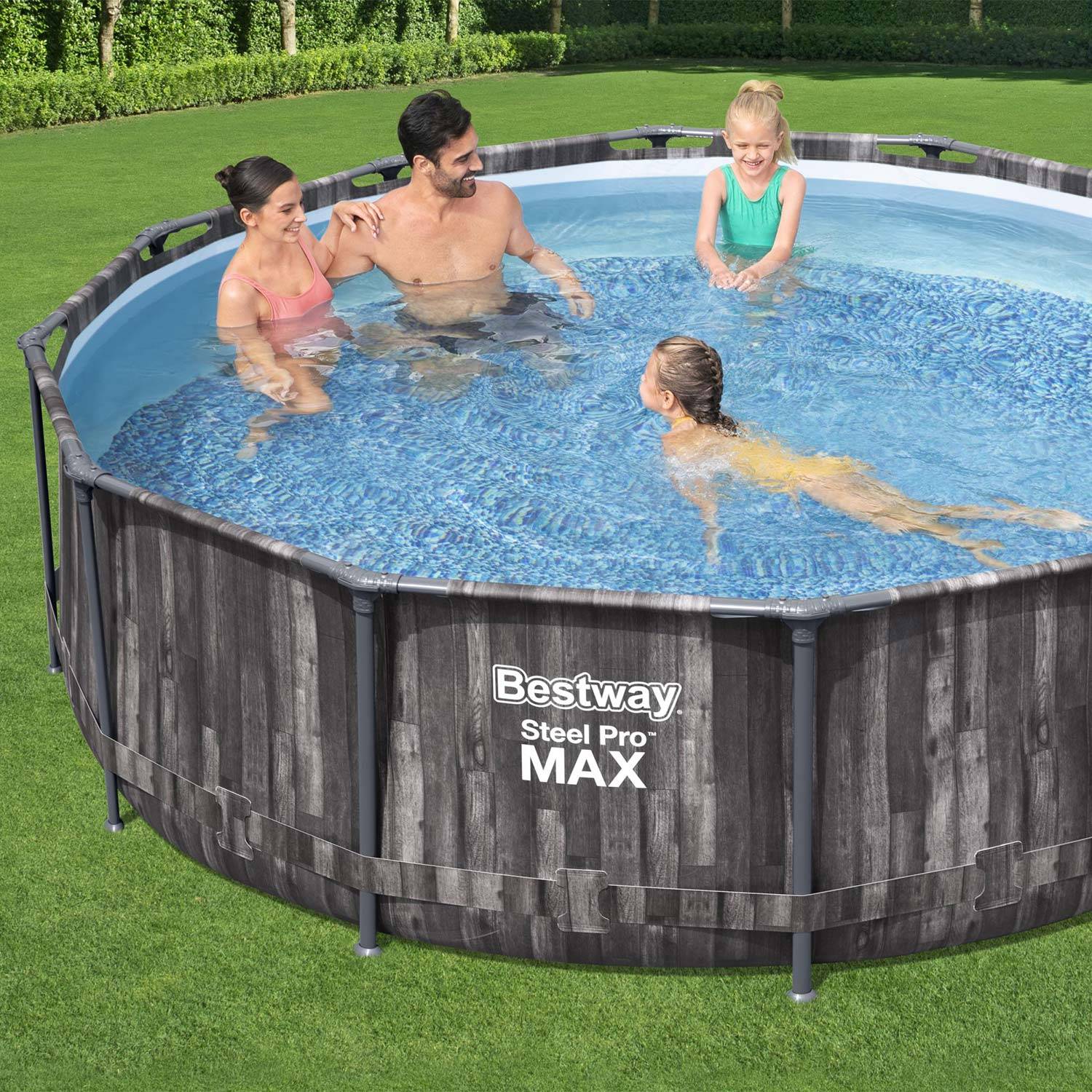 Piscina tubolare BESTWAY - Opalite grigia - aspetto legno, rotonda Ø3,6m con pompa di filtraggio, piscina fuori terra, armatura in acciaio Photo3