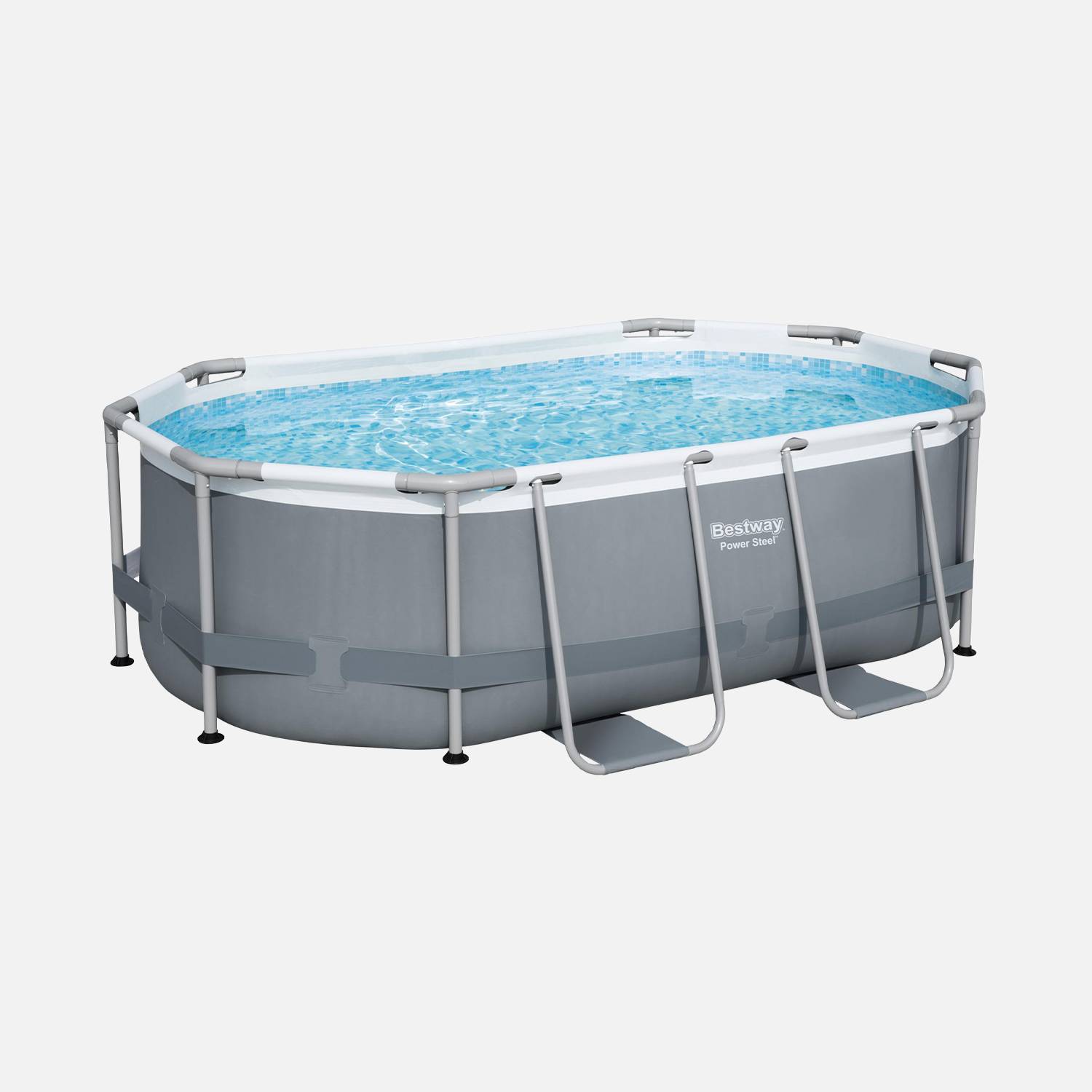 Kit piscine complet BESTWAY – Spinelle grise – piscine ovale tubulaire 3x2 m avec bâche de protection noire, pompe de filtration et kit de réparation inclus  Photo2