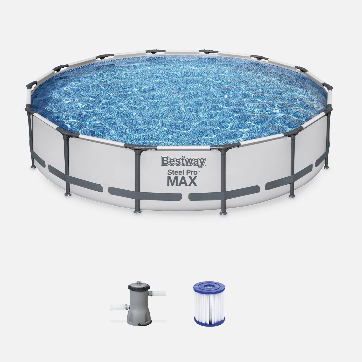 Piscine tubulaire BESTWAY - Peridot 14,5m² grise- piscine ronde Ø4,3m avec pompe de filtration et cartouche filtrante piscine hors sol, armature acier Photo1
