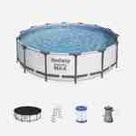 Piscina tubular BESTWAY - Peridot 14,5m² gris - piscina redonda Ø4,3m con bomba de filtración, escalera y cubierta de protección, piscina sobre tierra, estructura de acero Photo1