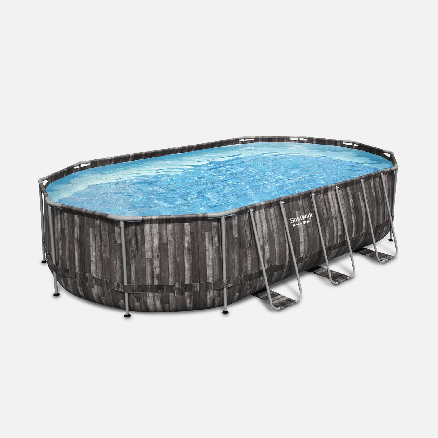 Kit piscine géante complet BESTWAY – Spinelle – piscine ovale tubulaire 6x3 m motif aspect bois, pompe de filtration, échelle, bâche de protection, diffuseur ChemConnect Photo4
