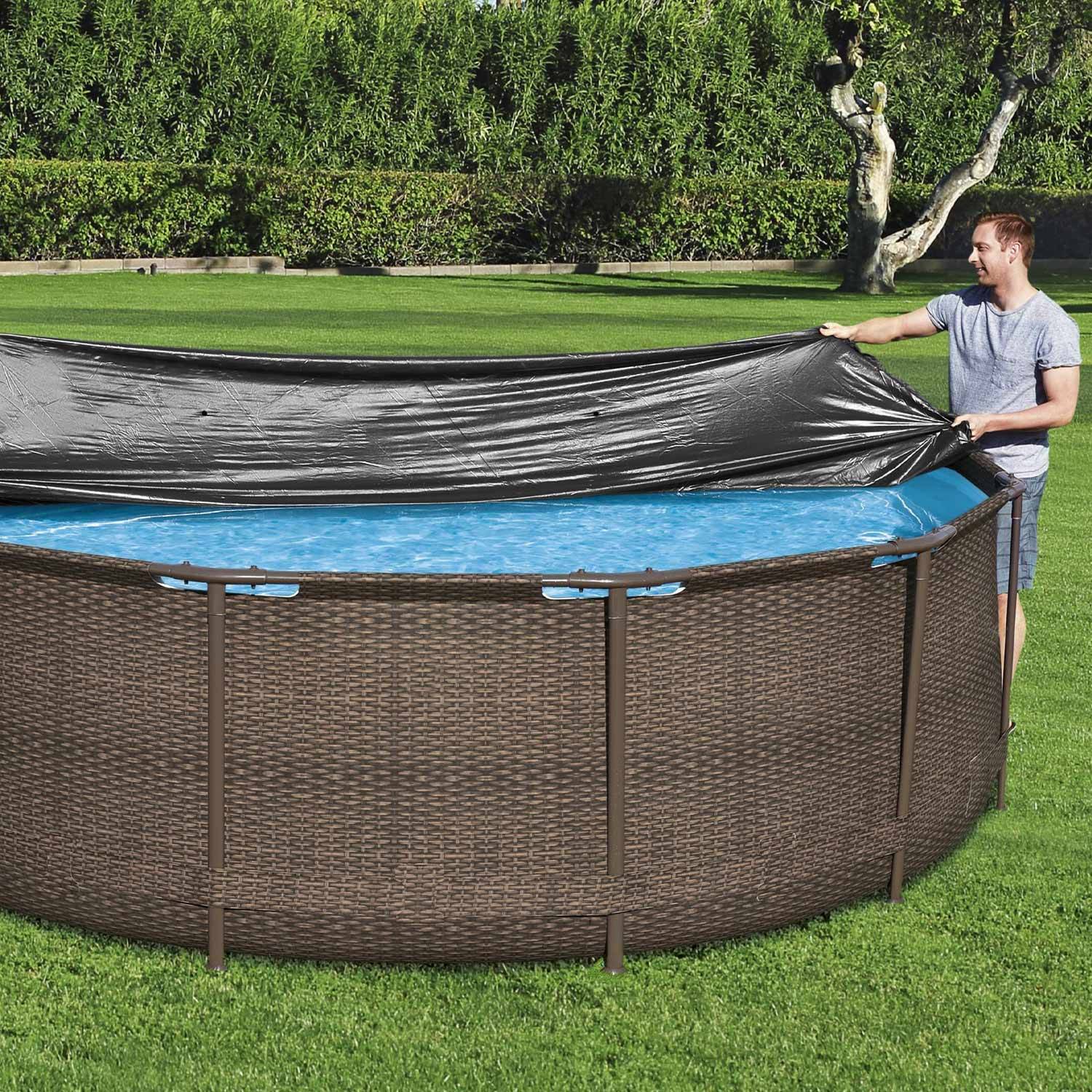 Bâche de protection 4 saisons pour piscine hors sol 360 à 366 cm de diamètre, housse, couverture Photo2