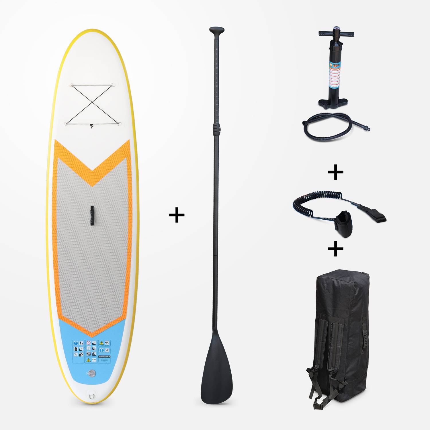 Pack stand up paddle gonflable Nico 9'9" avec pompe haute pression, pagaie, leash et sac de rangement inclus Photo1