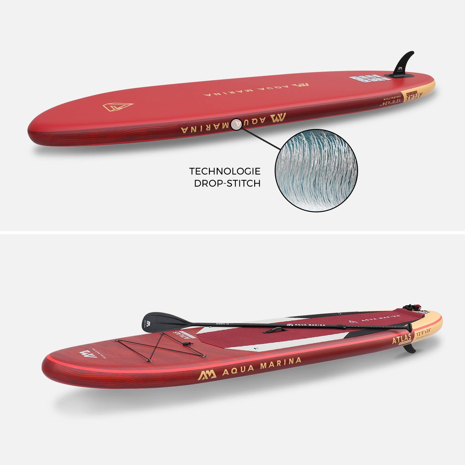 Prancha Paddle Surf - Atlas 12'- 15cm de espessura - Pack de paddle insuflável (SUP) com bomba de alta pressão, paddle, leash e saco de armazenamento incluídos Photo6
