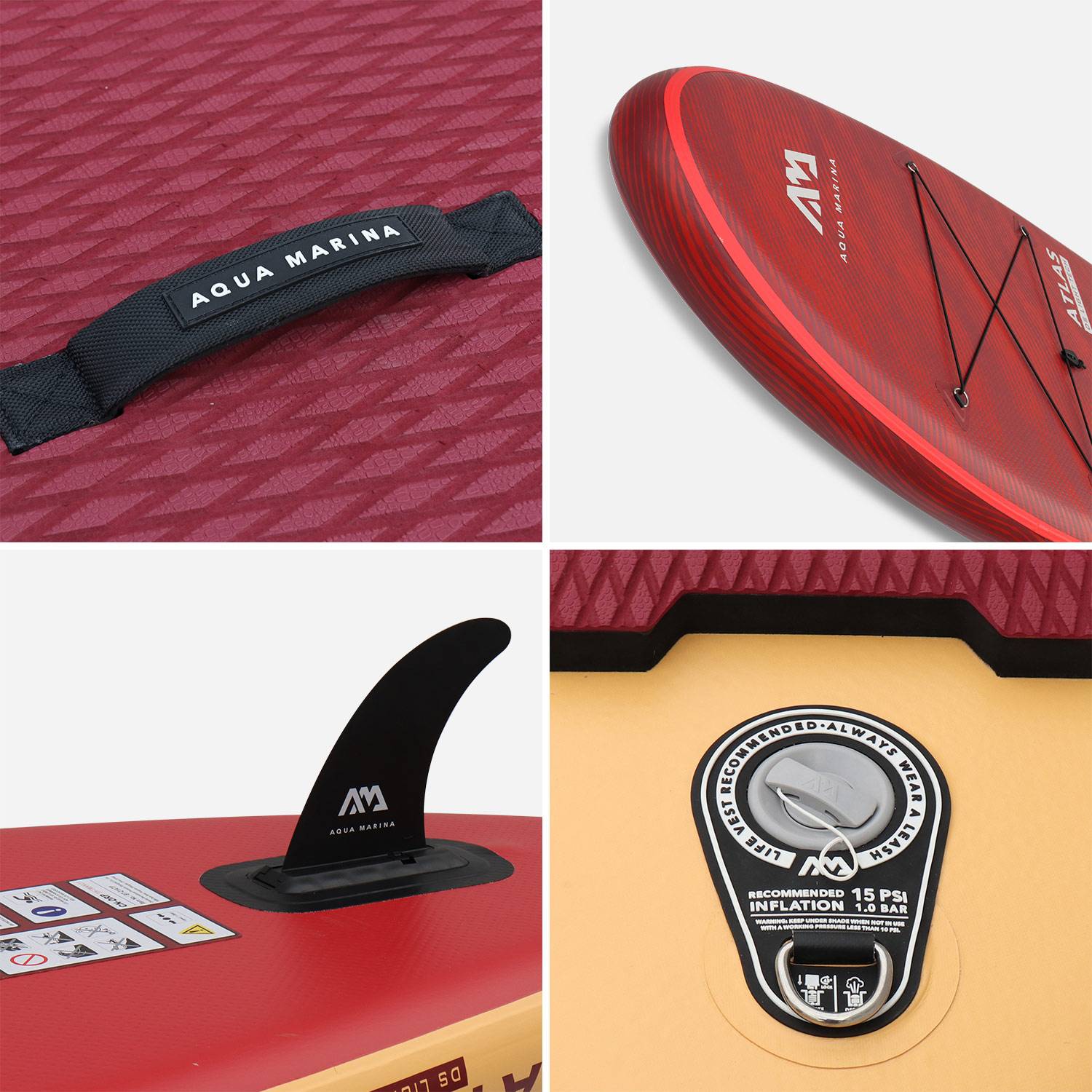 Prancha Paddle Surf - Atlas 12'- 15cm de espessura - Pack de paddle insuflável (SUP) com bomba de alta pressão, paddle, leash e saco de armazenamento incluídos Photo7