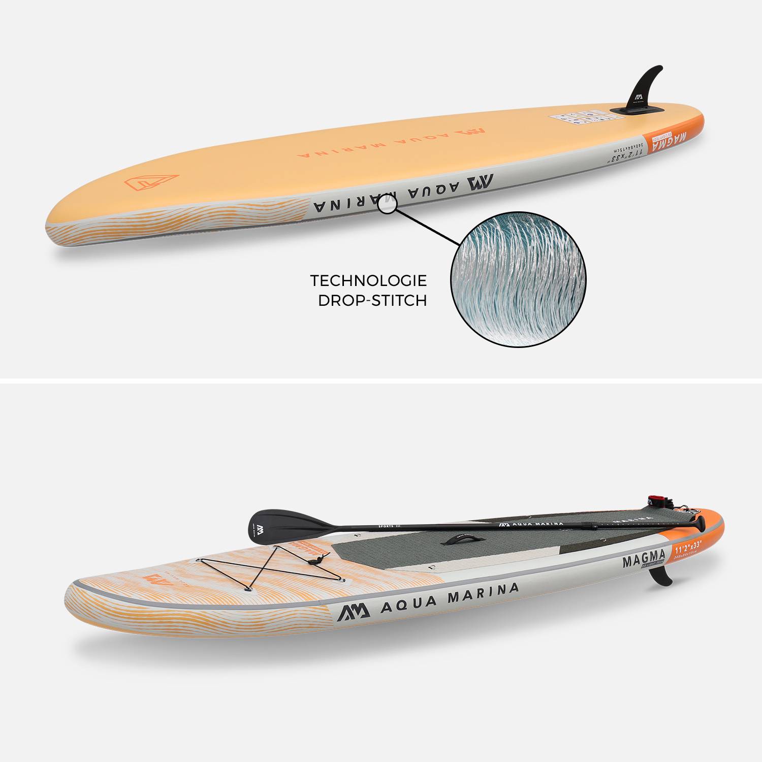 Stand Up Paddle Opblaasbaar - Magma 11'2" - 15cm dik - Opblaasbaar stand up paddle pack (SUP) met hogedrukpomp, inclusief peddel, leash en opbergzak Photo5