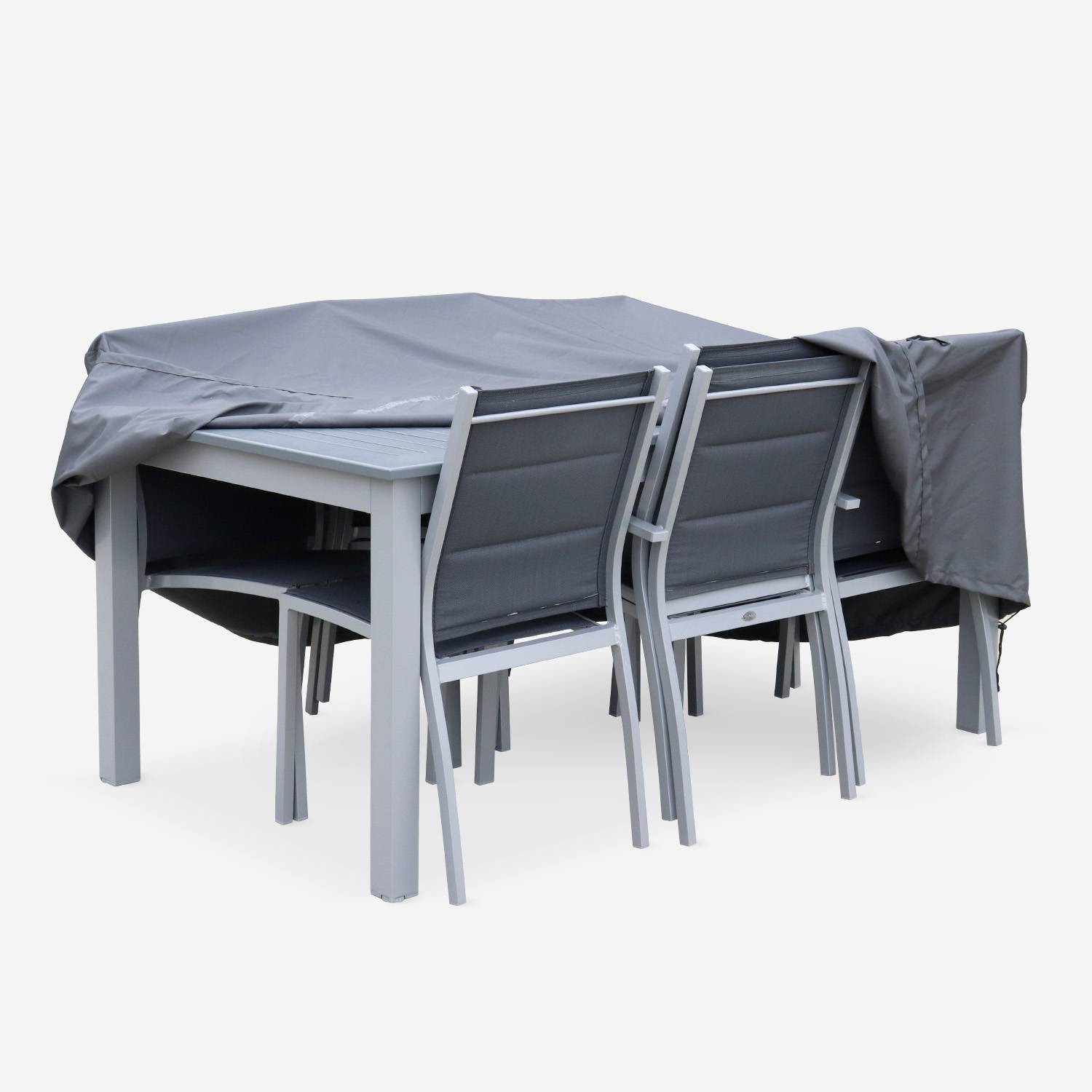 Fodera di protezione 175x124cm grigio scuro  - Copertura rettangolare in poliestere con rivestimento PA per tavoli da giardino, modello: Chicago Photo3