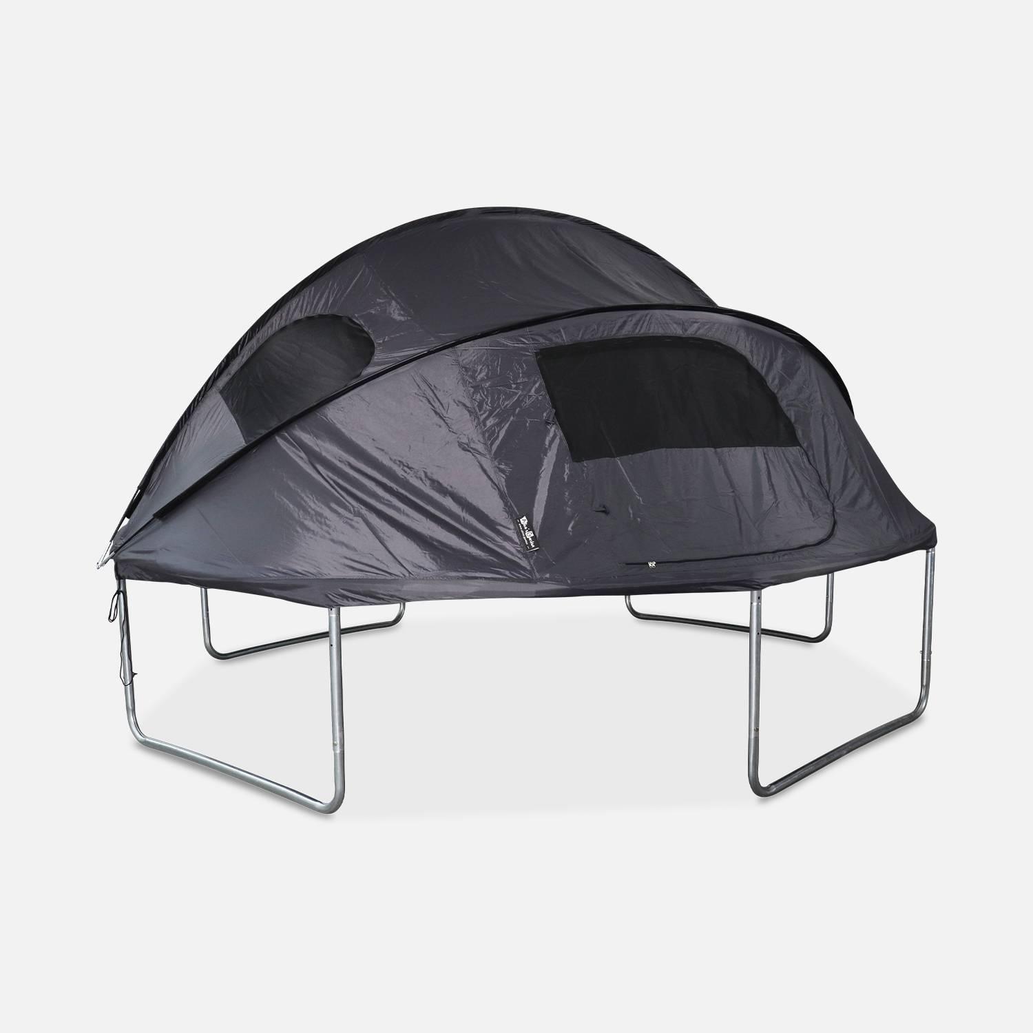 Tente de camping pour trampoline Ø370cm (filet intérieur et extérieur) polyester, traité anti UV, 2 portes, 4  fenêtres & sac de transport Photo1