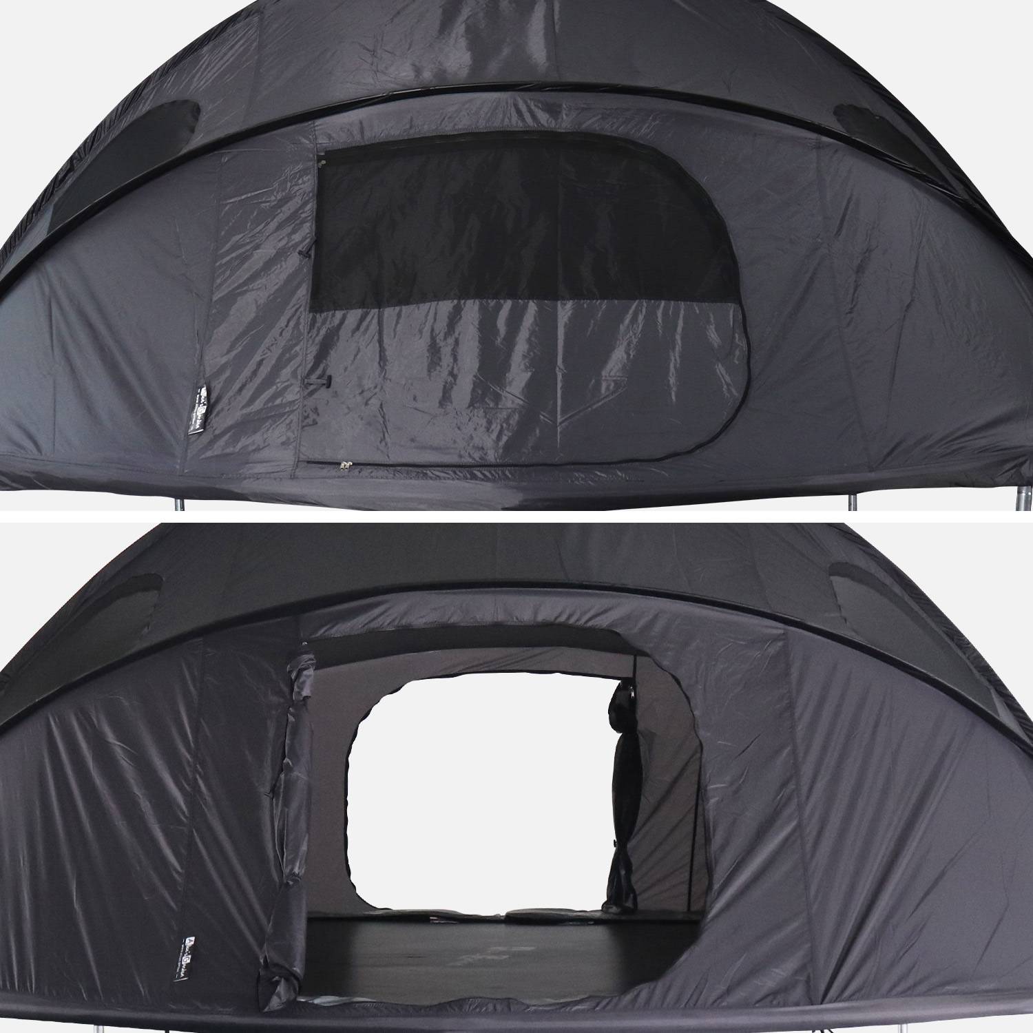 Tente de camping pour trampoline Ø430cm (filet intérieur et extérieur) polyester, traité anti UV, 2 portes, 4  fenêtres & sac de transport Photo3
