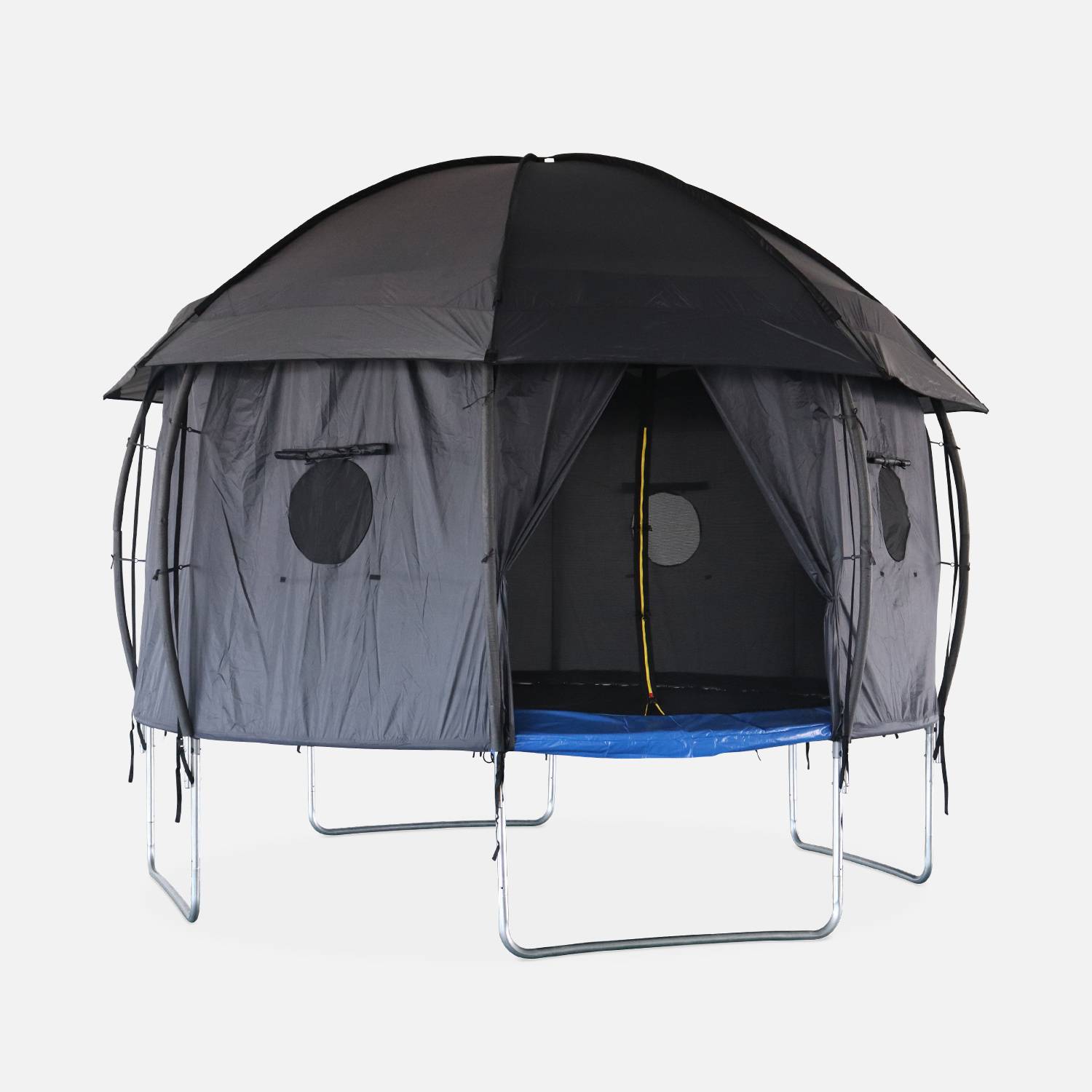 Tente de camping pour trampoline, cabane, polyester, traité anti UV, 1 porte, 4  fenêtres et sac de transport Photo1