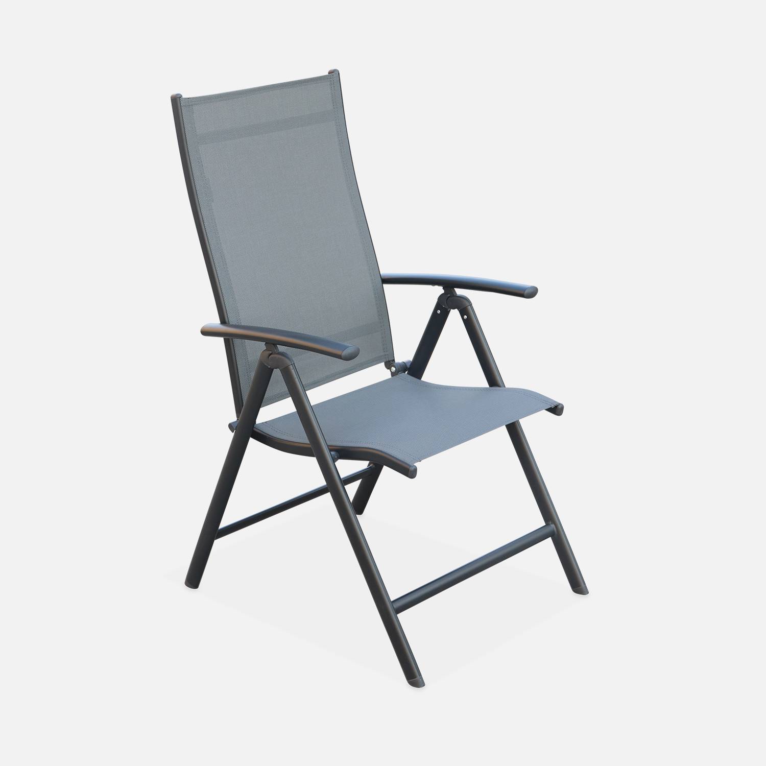Salon de jardin en aluminium et textilène - Naevia - Gris, Anthracite - 8 places - 1 grande table rectangulaire, 8 fauteuils pliables Photo4