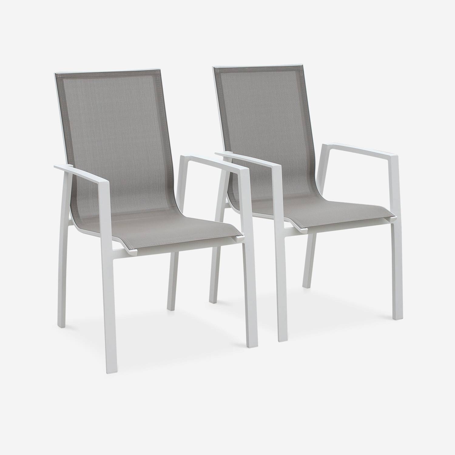 Juego de 2 sillas - Washington - Aluminio blanco y textileno pardo, apilables Photo1