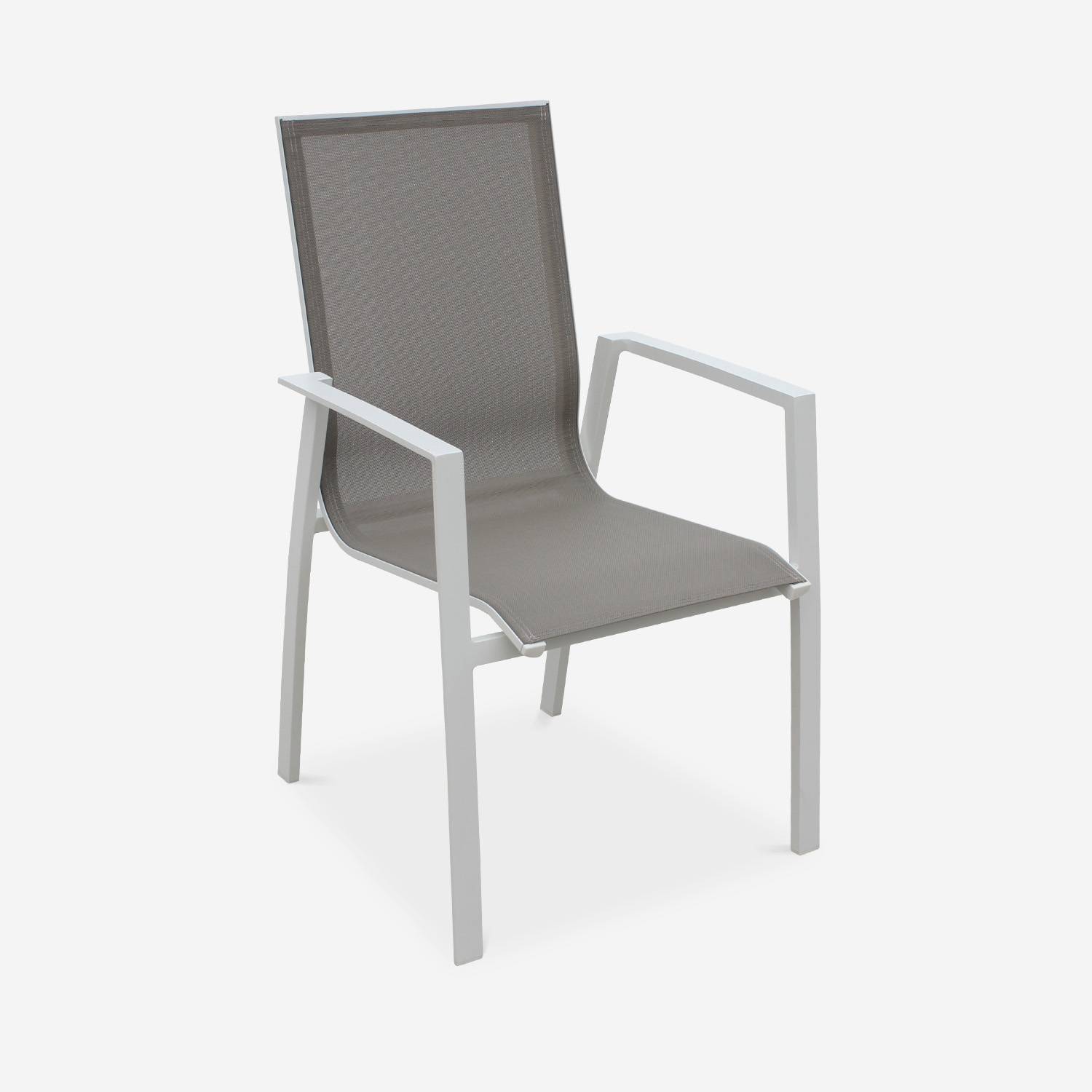 Juego de 2 sillas - Washington - Aluminio blanco y textileno pardo, apilables Photo2
