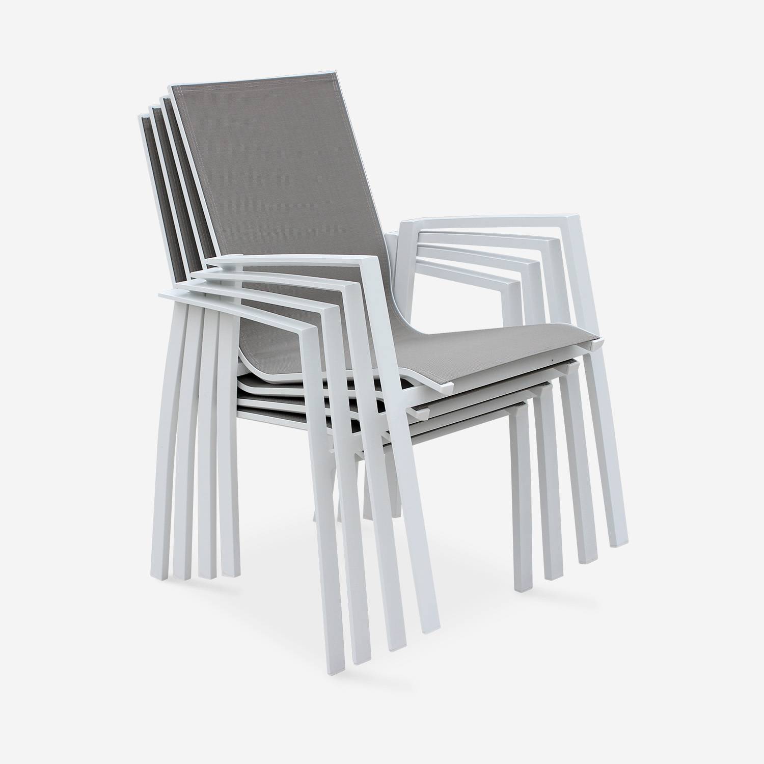 Juego de 2 sillas - Washington - Aluminio blanco y textileno pardo, apilables Photo3