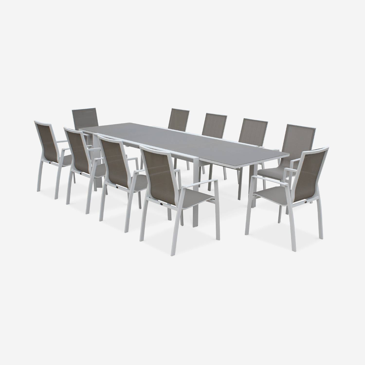 Juego de 2 sillas - Washington - Aluminio blanco y textileno pardo, apilables Photo5
