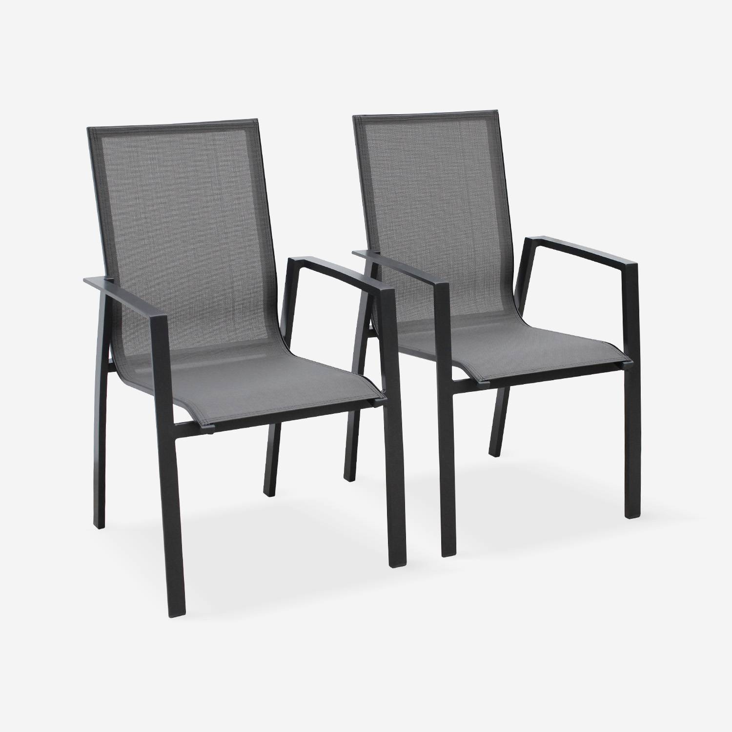 Juego de 2 sillas - Washington - Aluminio antracita y textileno gris oscuro, apilables Photo1