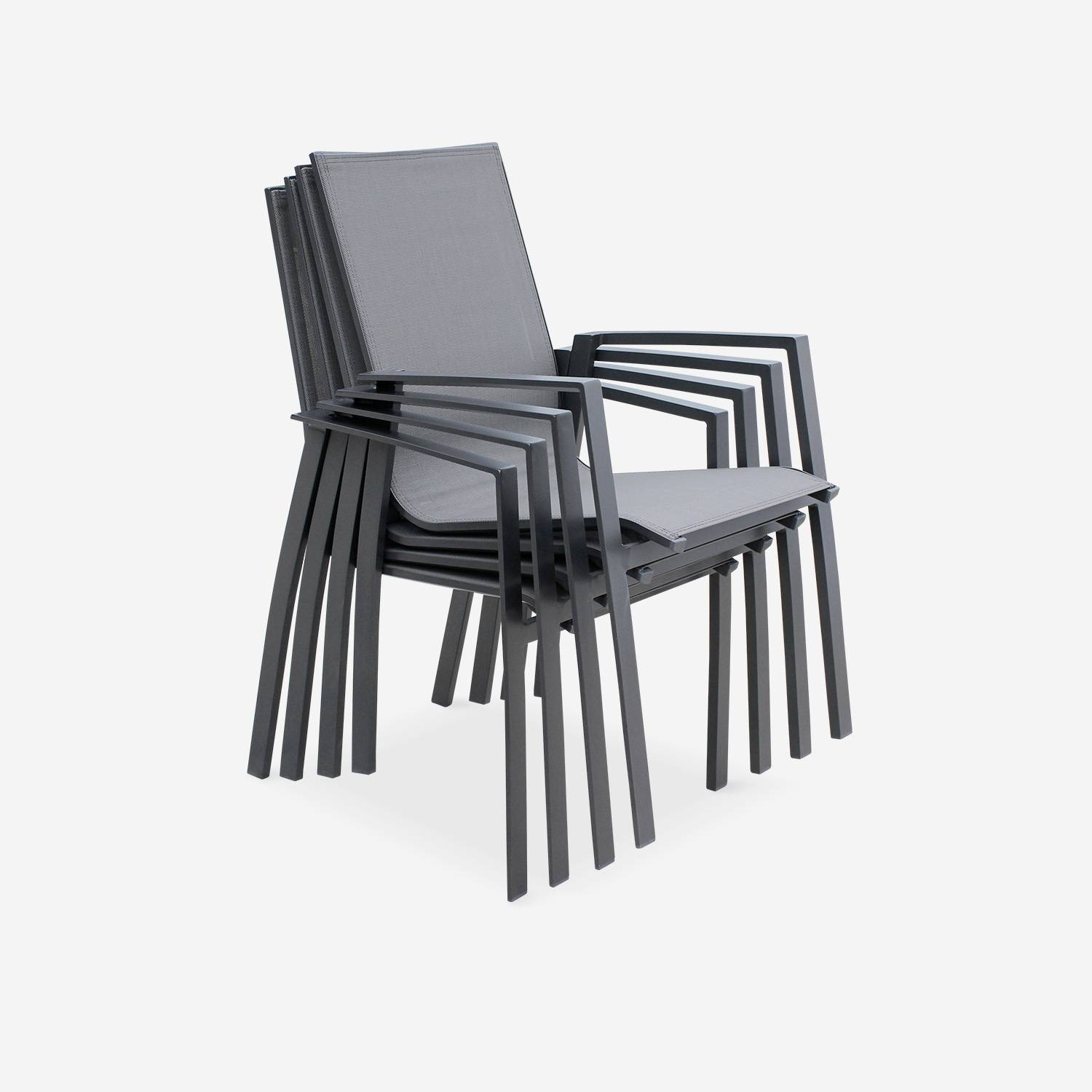 Juego de 2 sillas - Washington - Aluminio antracita y textileno gris oscuro, apilables Photo3