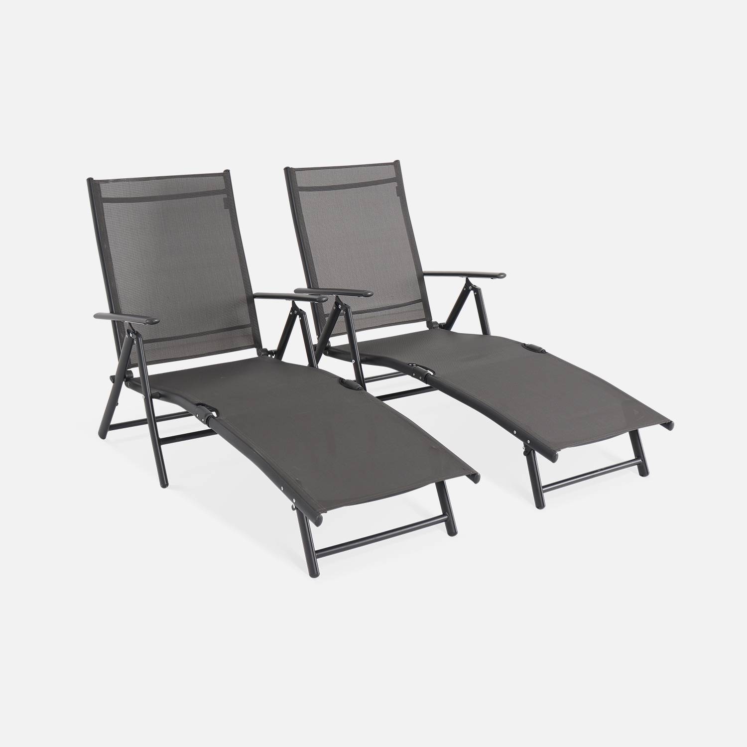 Set van 2 opvouwbare ligbedden - ligstoel - verstelbaar in 7 posities - antraciet Photo1