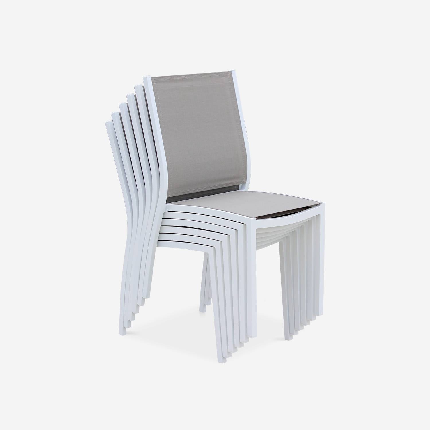 Lot de 2 chaises - Orlando Blanc / Taupe - En aluminium blanc et textilène taupe, empilables Photo2