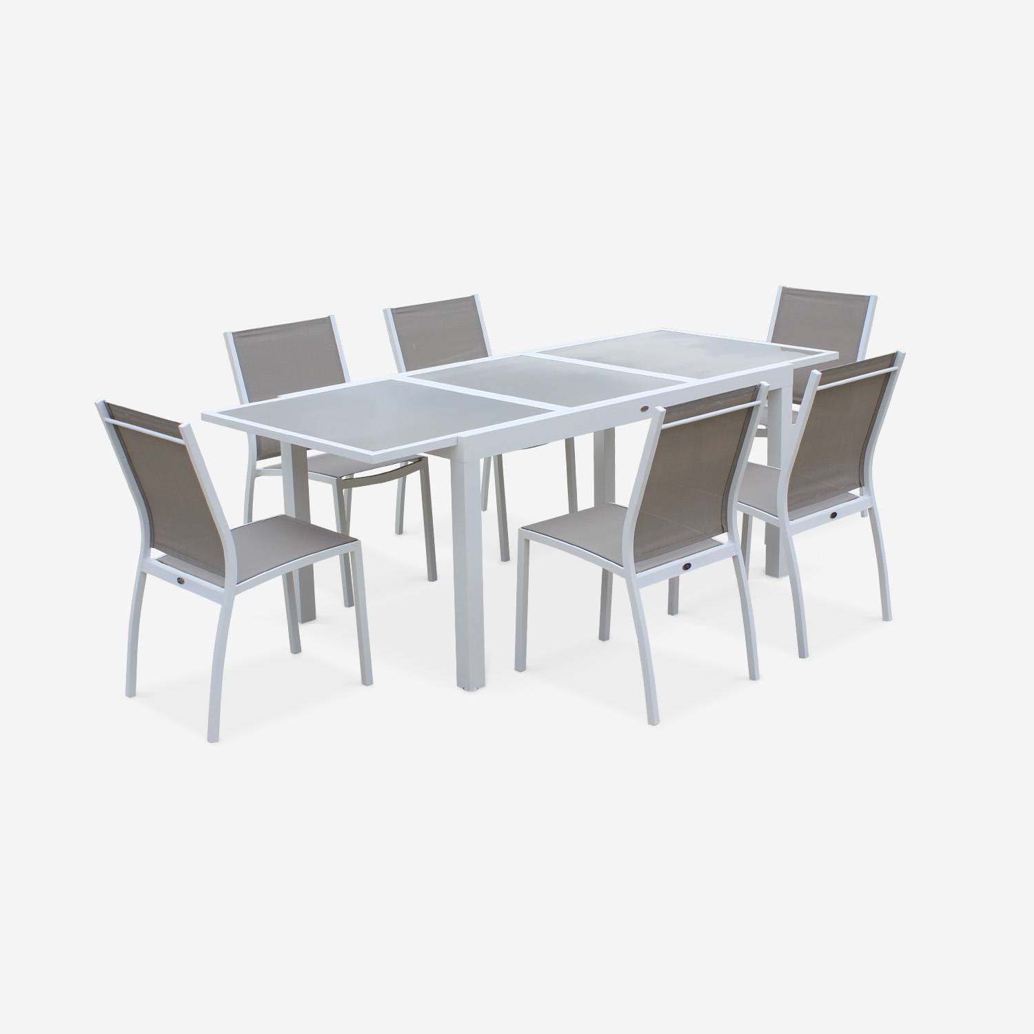 Lot de 2 chaises - Orlando Blanc / Taupe - En aluminium blanc et textilène taupe, empilables Photo4