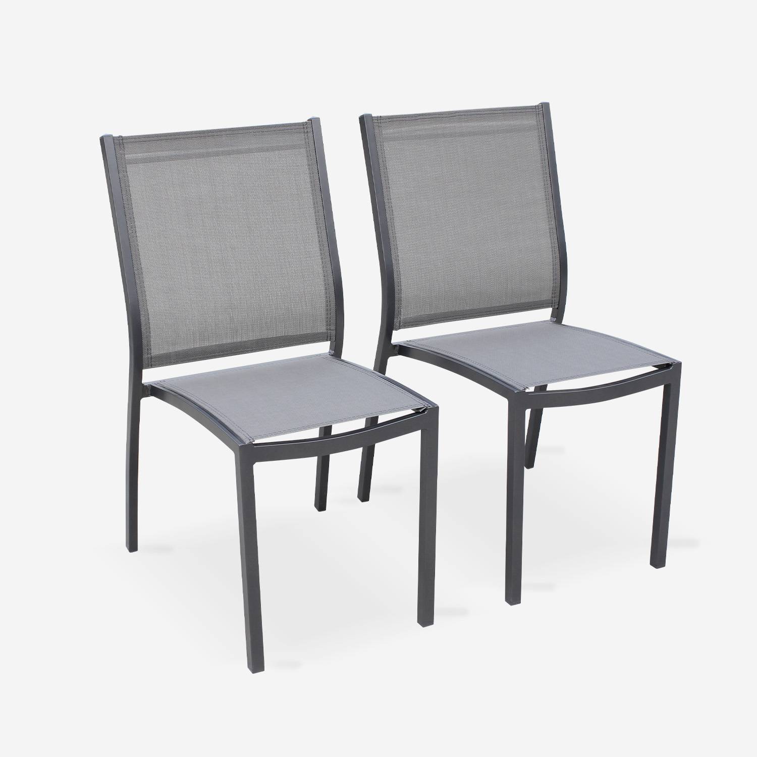 2er Set Gartenstühle - ORLANDO Farbe Anthrazit / Dunkelgrau - Gestell aus Aluminum, Sitz aus Textilene, stapelbar Photo1